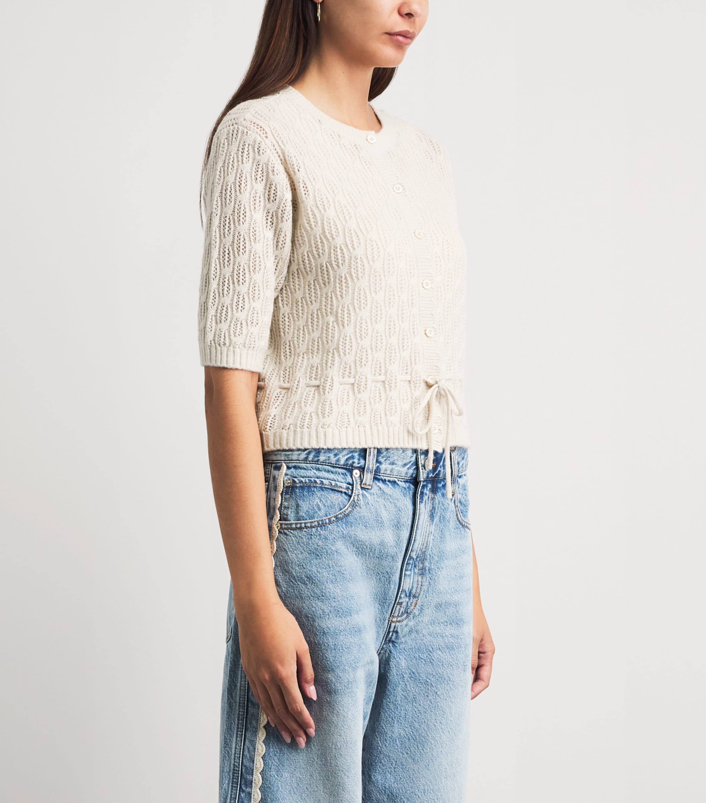FRAME Womens Wool-Cashmere Clover Cardigan Oatmeal Heather Image 4