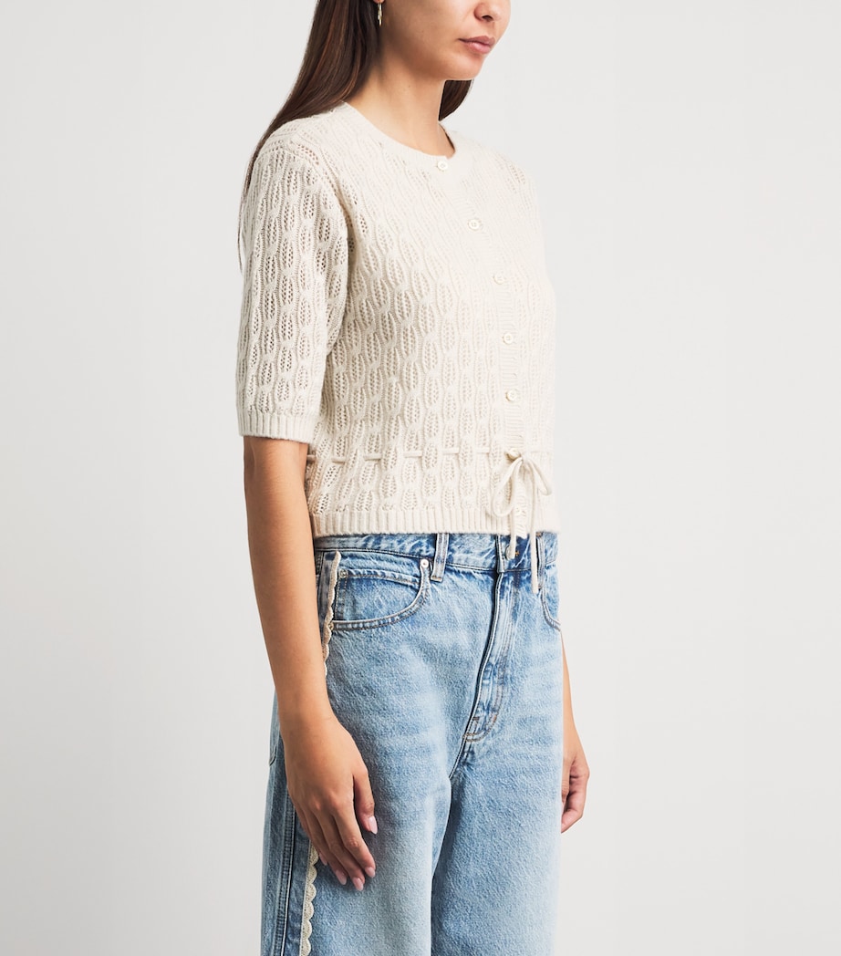 FRAME Womens Wool-Cashmere Clover Cardigan Oatmeal Heather Image 4