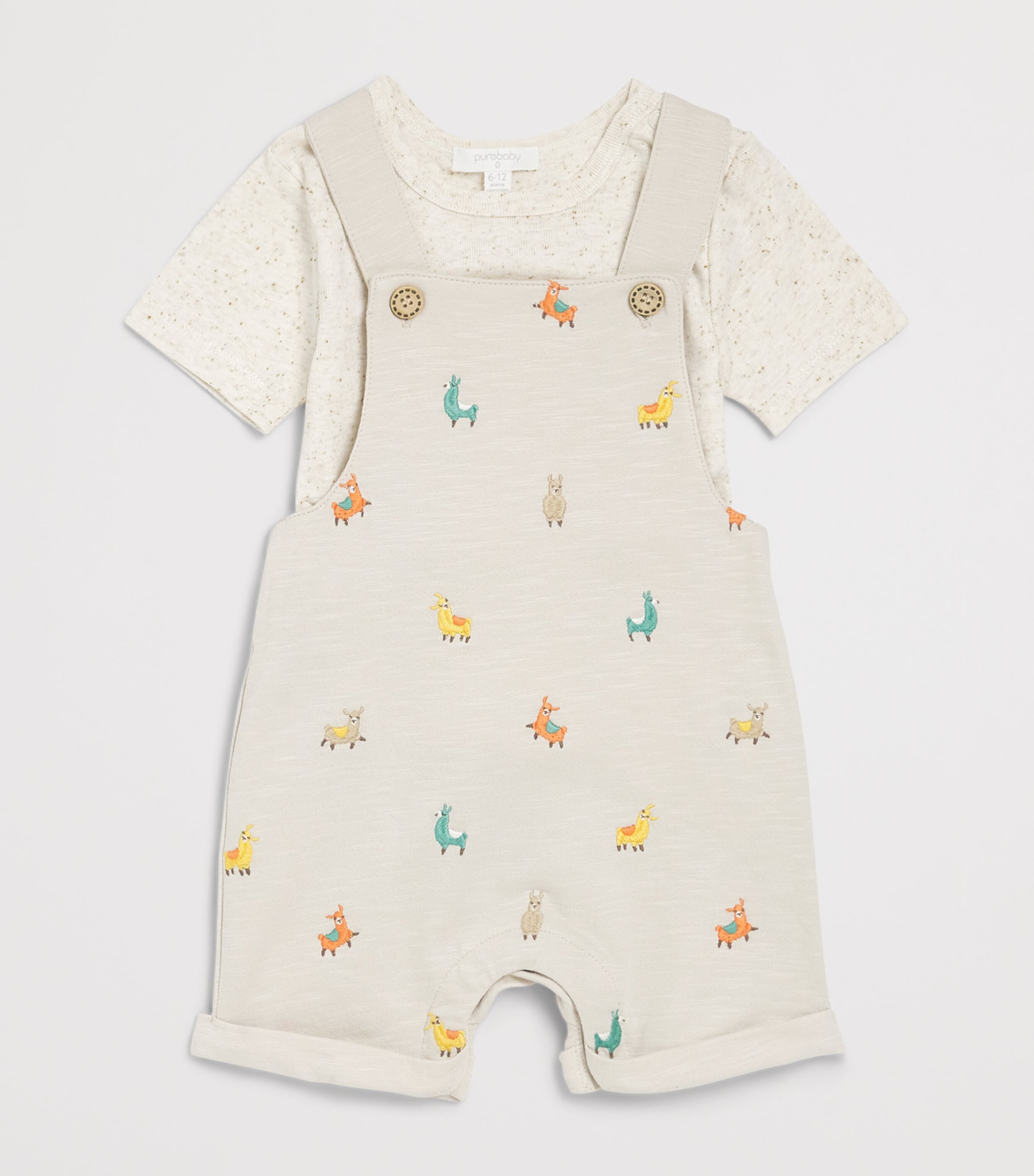 Purebaby Organic Cotton Llama Dungarees and T-Shirt Set (0-12 Months) Llabr Image 3