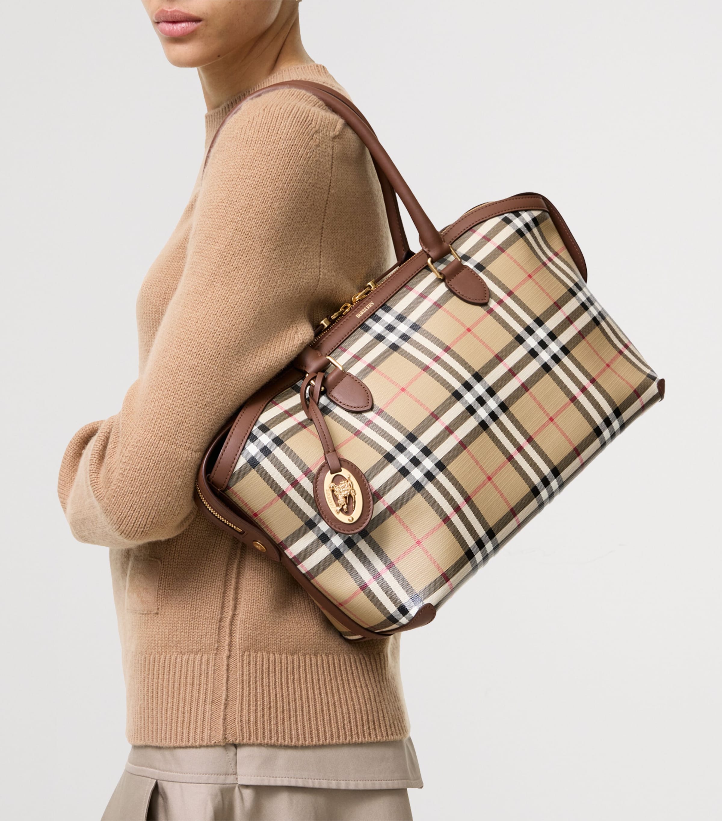 Burberry Small Check Zipped Tote Bag Archive Beige Image 2