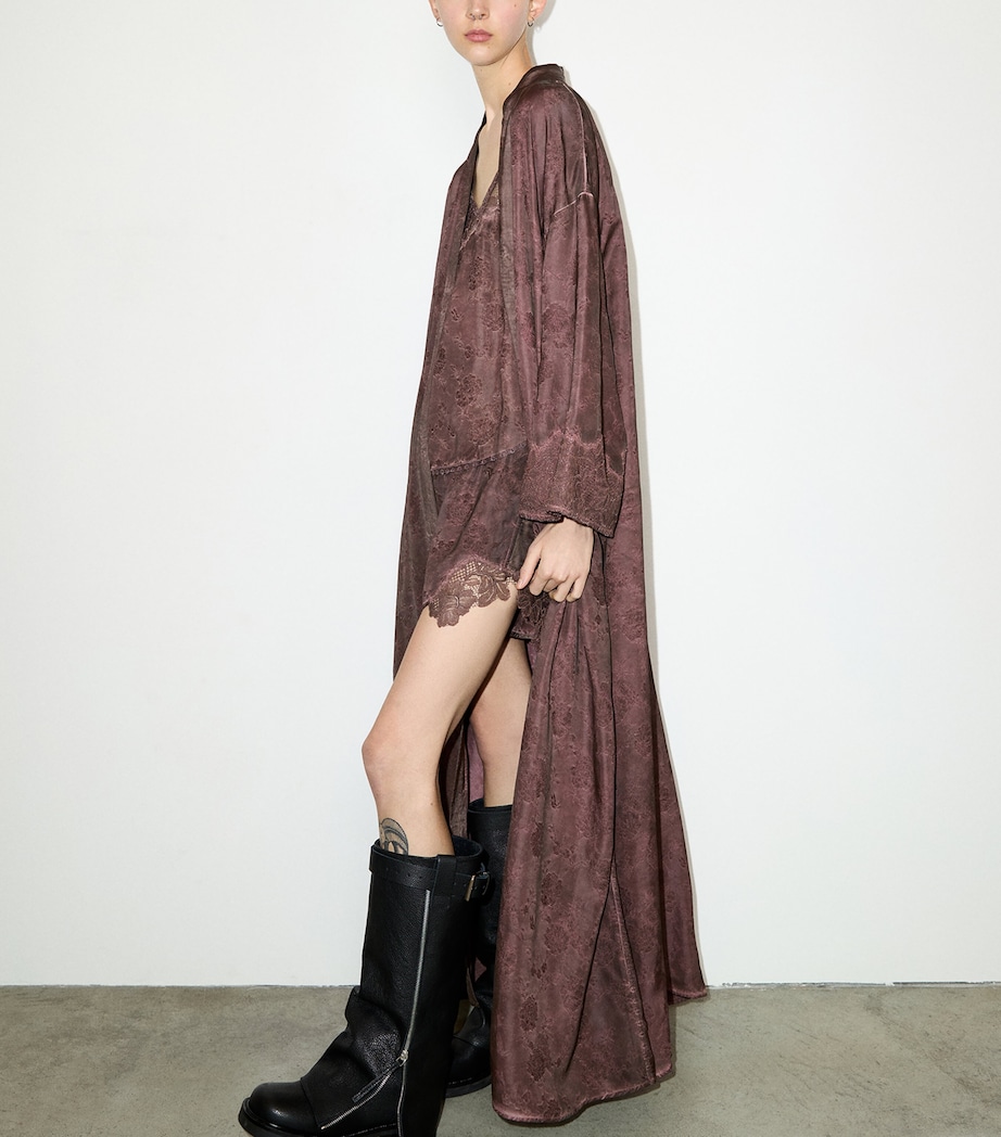 MAX&Co. Womens Satin Floral Belted Coat Chocolate Image 2
