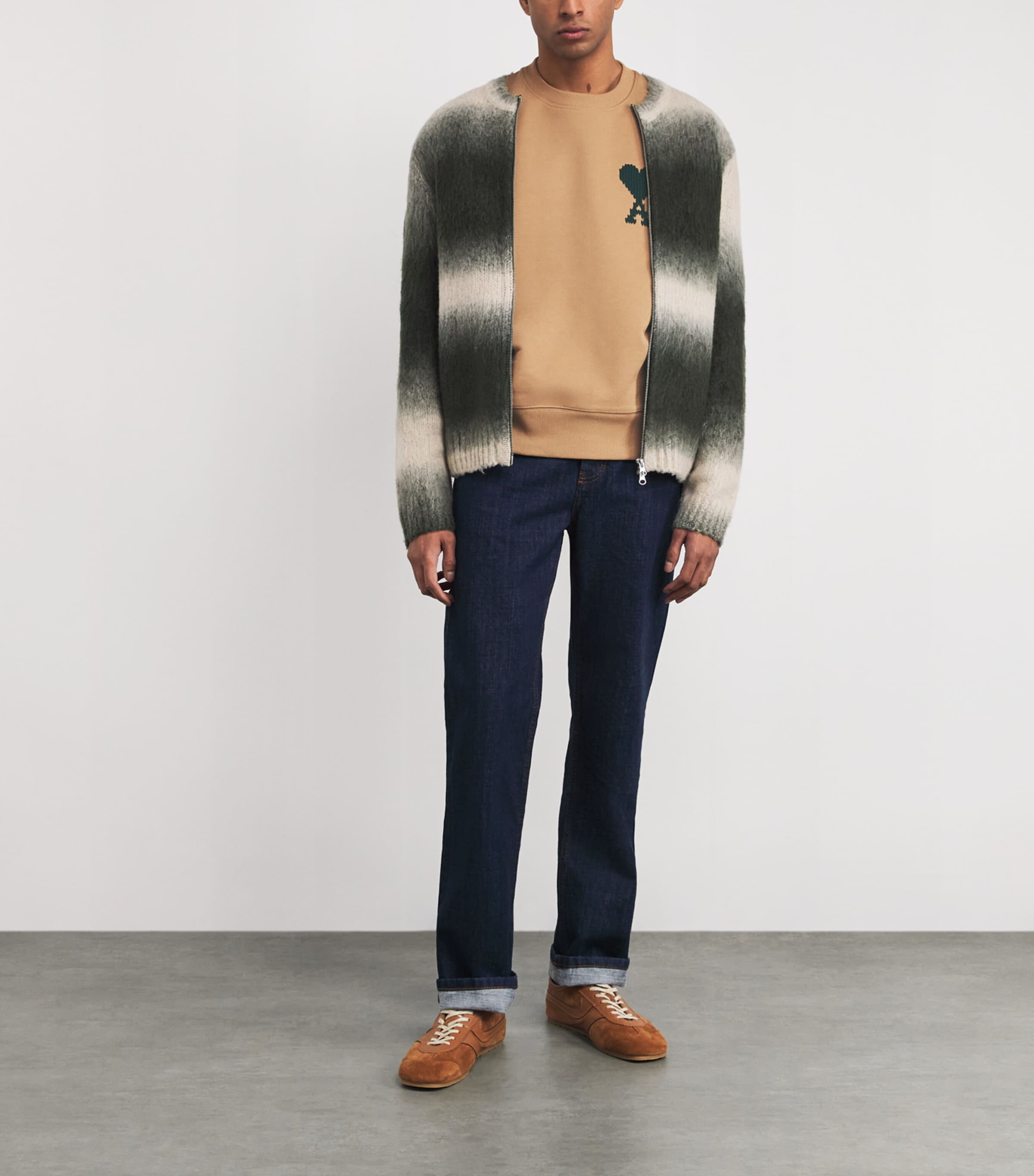 Cotton Logo Sweatshirt A047 CAMEL/EVERGREEN Image 2