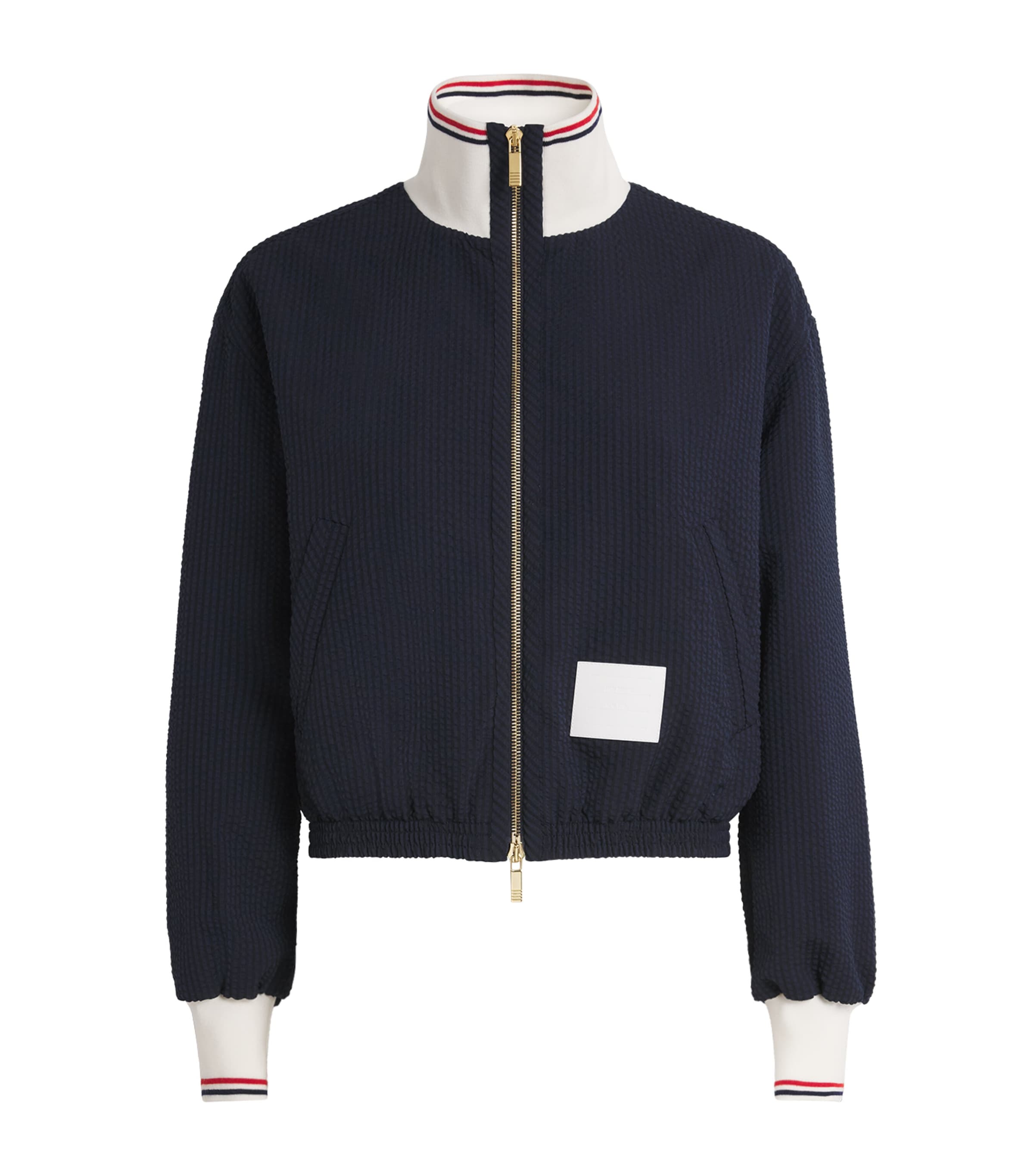 Thom Browne Womens Wool Seersucker Track Jacket Navy Image 1
