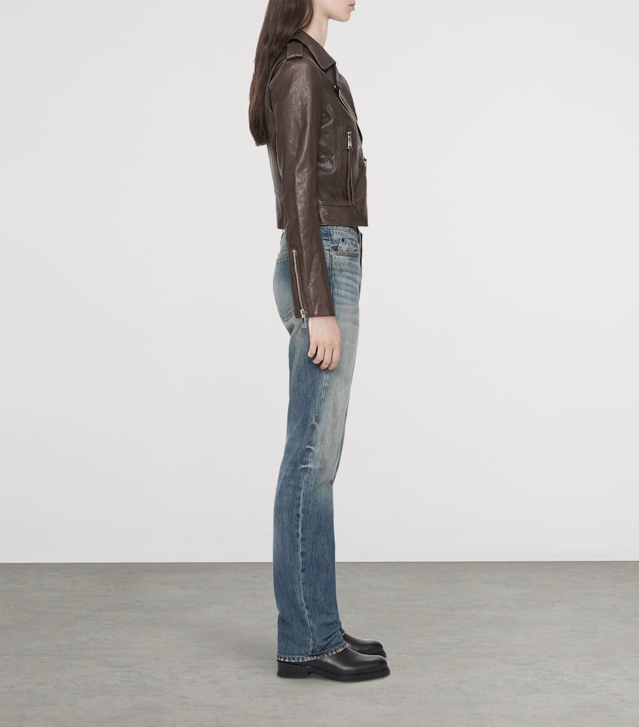 AllSaints Womens Errie Leather Biker Jacket Olive Brown Image 6
