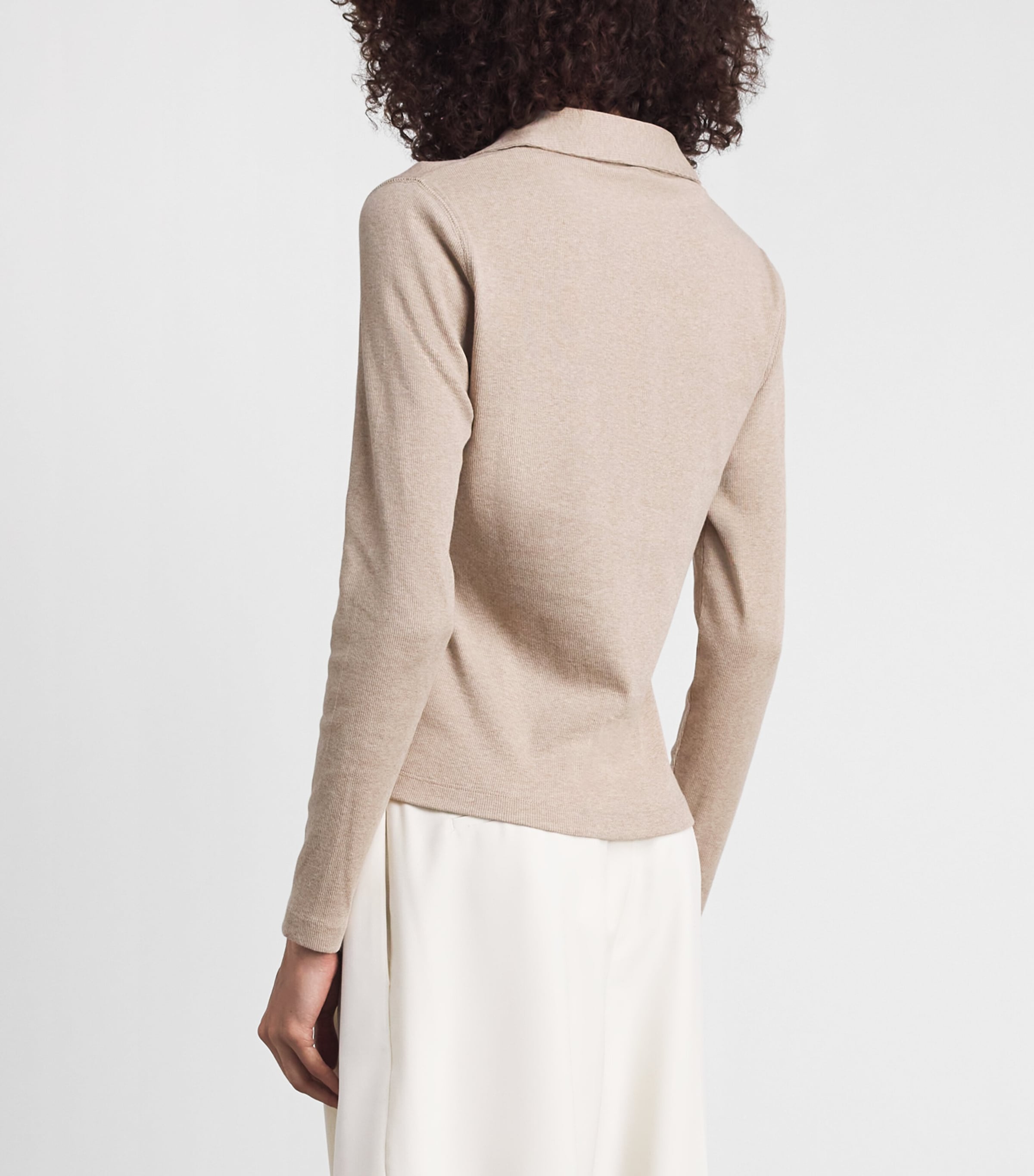 ME+EM Womens Ribbed Long-Sleeve Polo Sweater Pebble Brown Melange Image 5