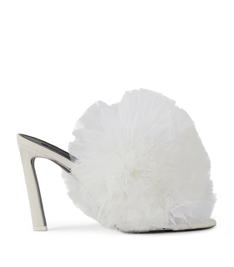 Leather Tulle-Ruffle Heeled Mules 95 IVORY Image 1