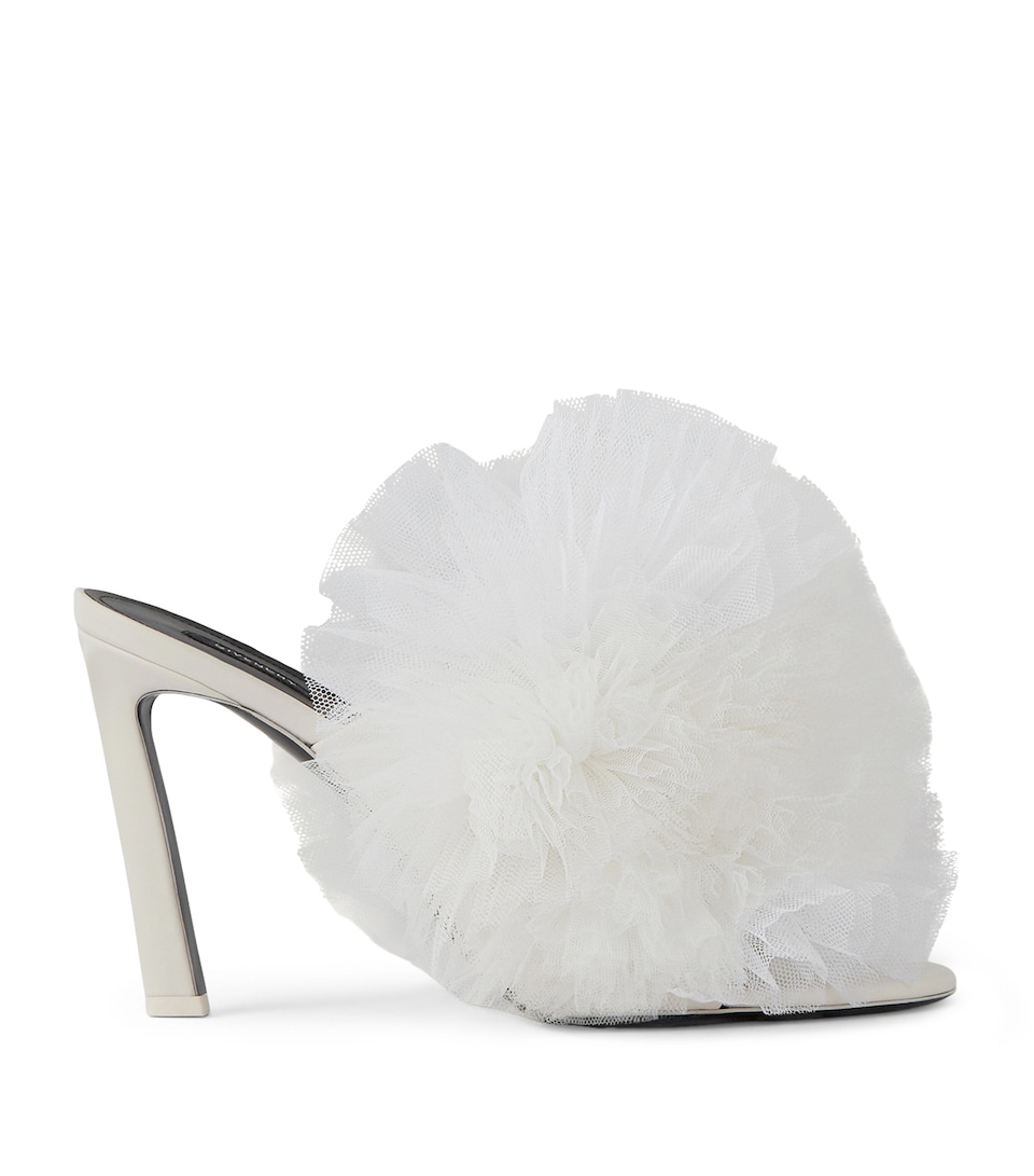 Givenchy Leather Tulle-Ruffle Heeled Mules 95 Ivory