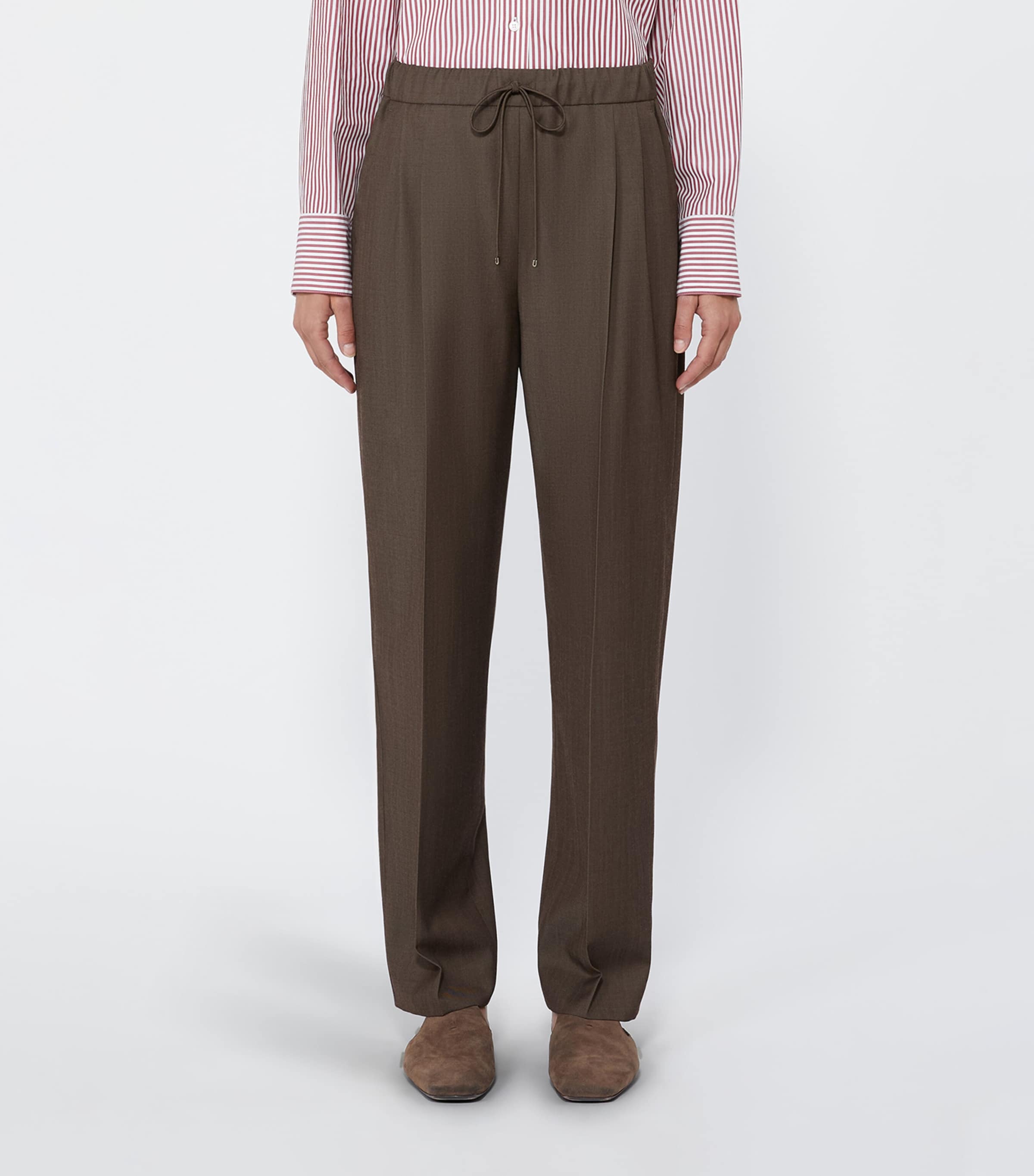 Max Mara Womens Wool Gabardine Drawstring Trousers Tobacco Image 3