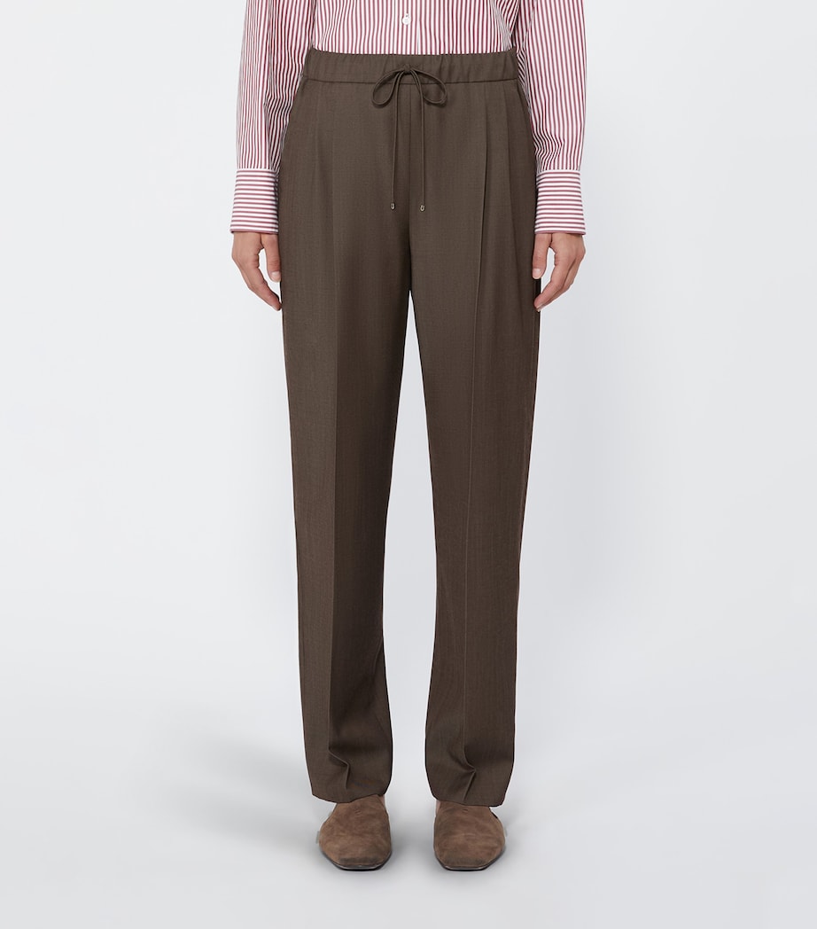 Max Mara Womens Wool Gabardine Drawstring Trousers Tobacco Image 3