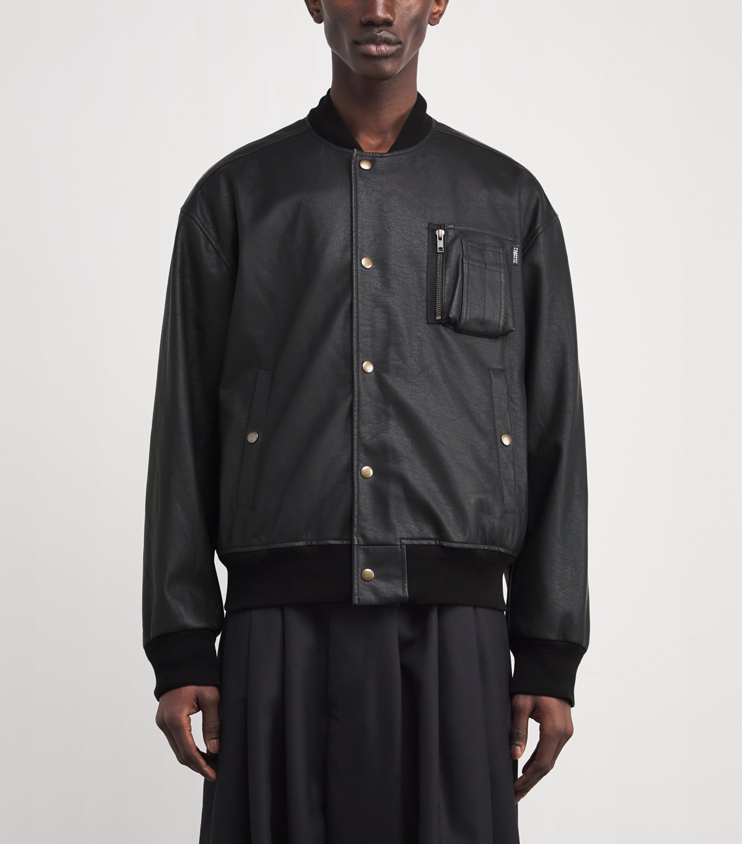 MM6 Maison Margiela Black Faux Leather Varsity Jacket | Harrods US