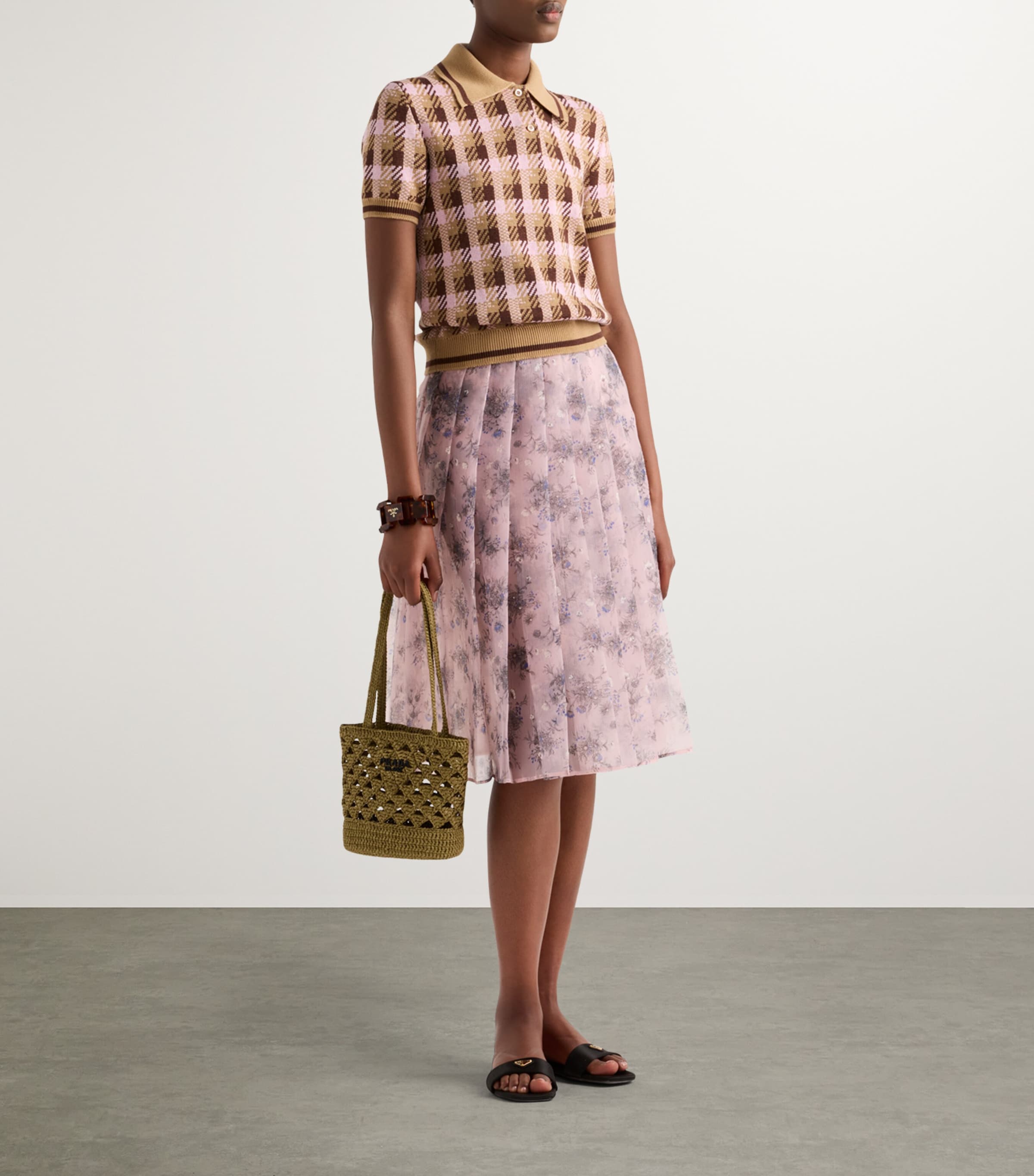 Prada Womens Pleated Floral Midi Skirt Image 2