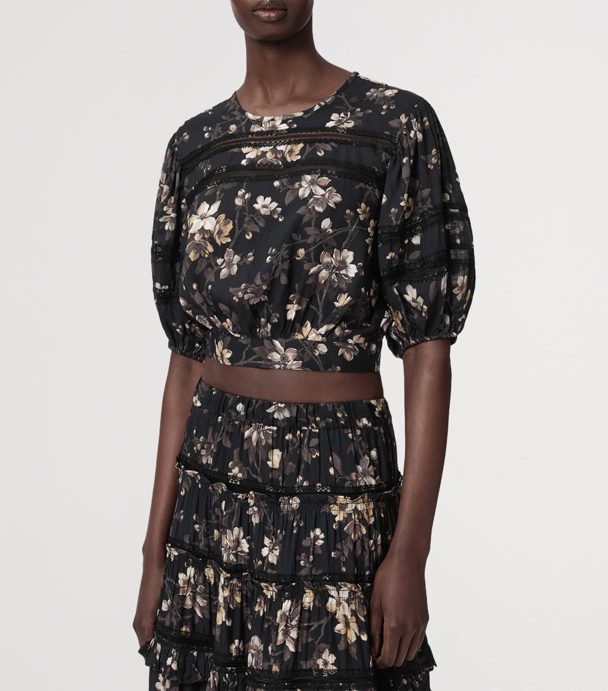 AllSaints Womens Floral Print Peony Top Vine Black Image 3
