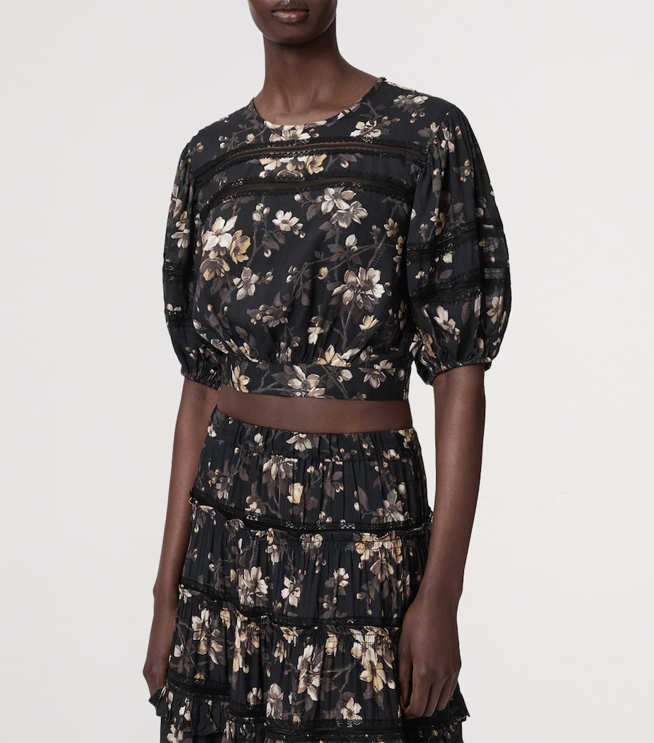 AllSaints Womens Floral Print Peony Top Vine Black Image 3