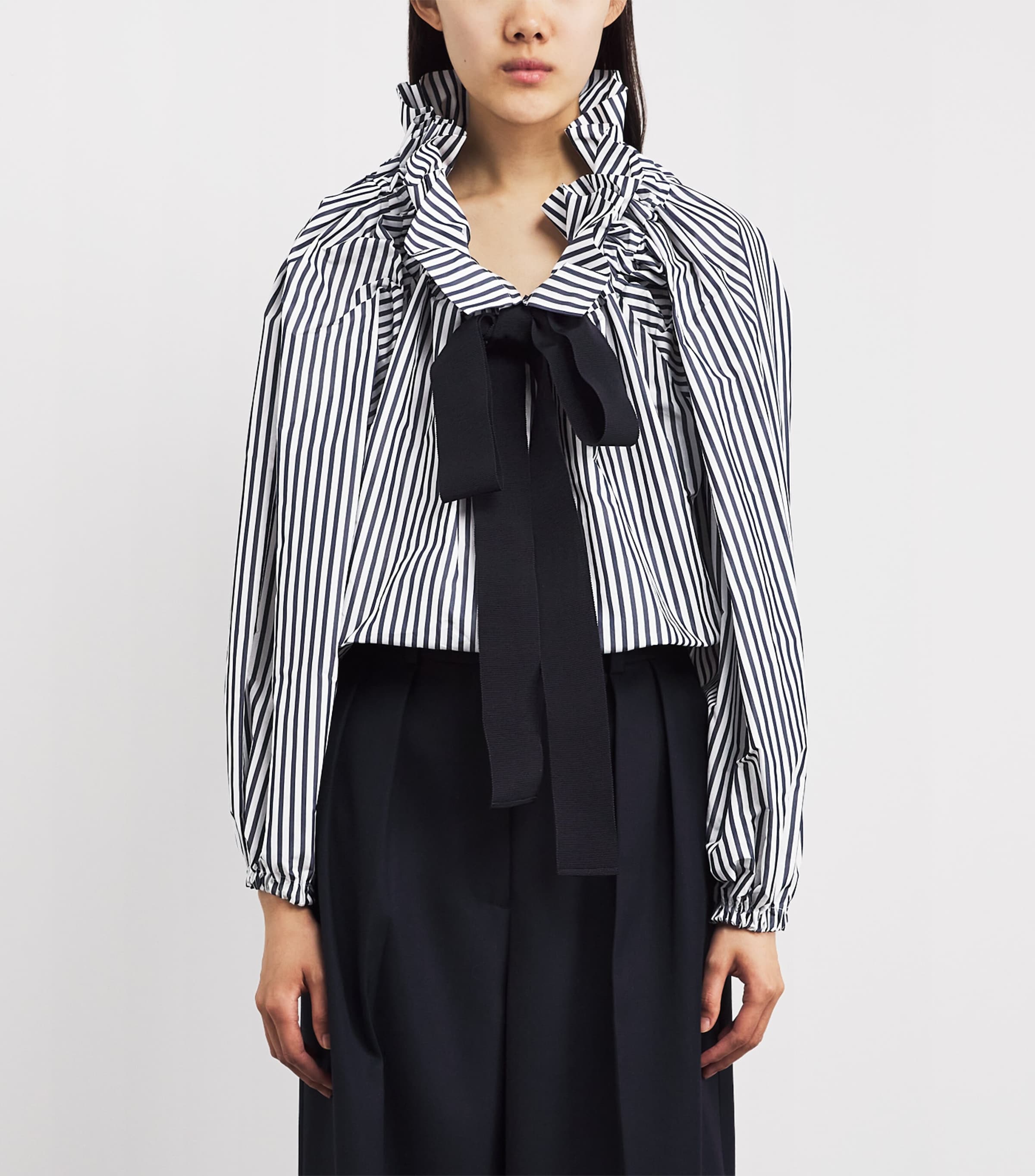 Patou Womens Stripe Ruffle Tie Blouse Offshore Stripe Image 4