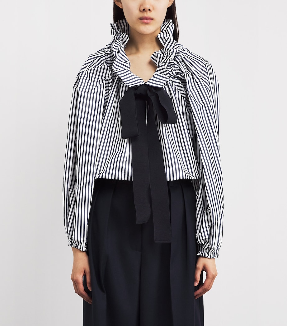 Patou Womens Stripe Ruffle Tie Blouse Offshore Stripe Image 4