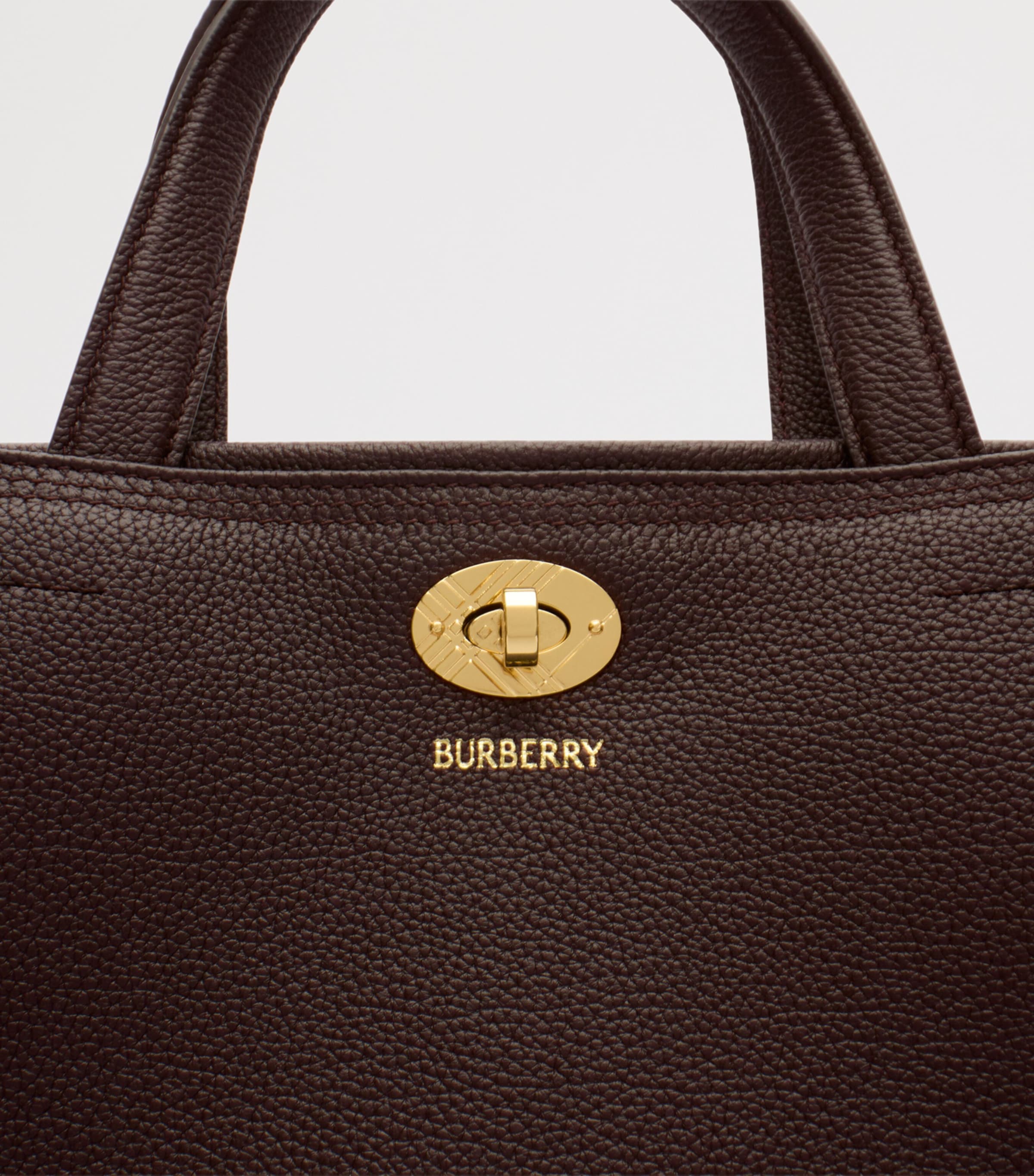 Burberry Small Leather Cotswolds Check Tote Bag Chocolate Brown Image 6
