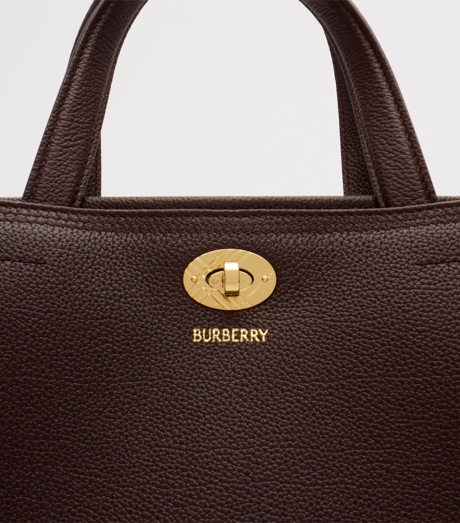 Burberry Small Leather Cotswolds Check Tote Bag Chocolate Brown Image 6