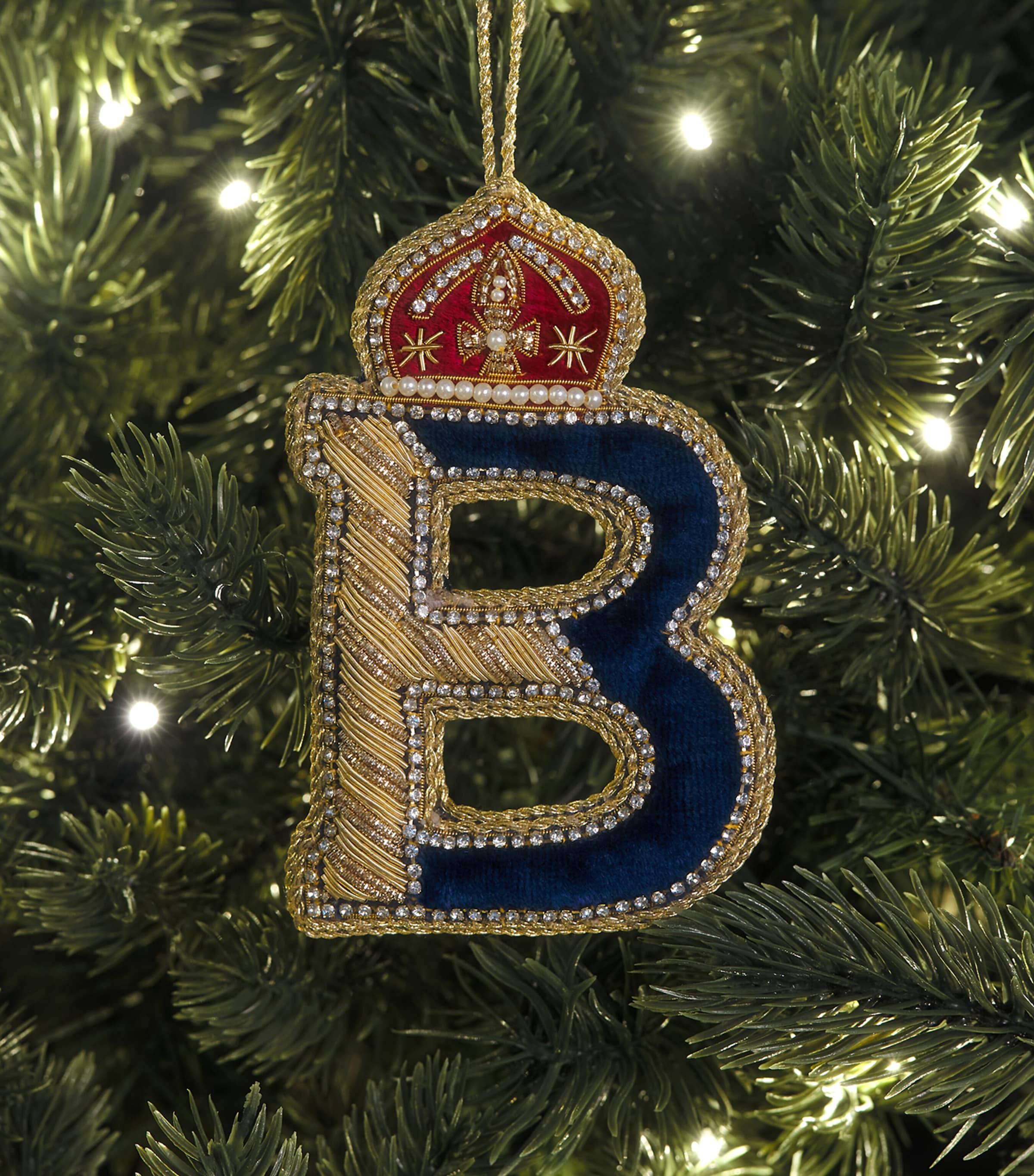 Tinker Tailor Letter B Tree Decoration Navy, Gold & Wine Image 3