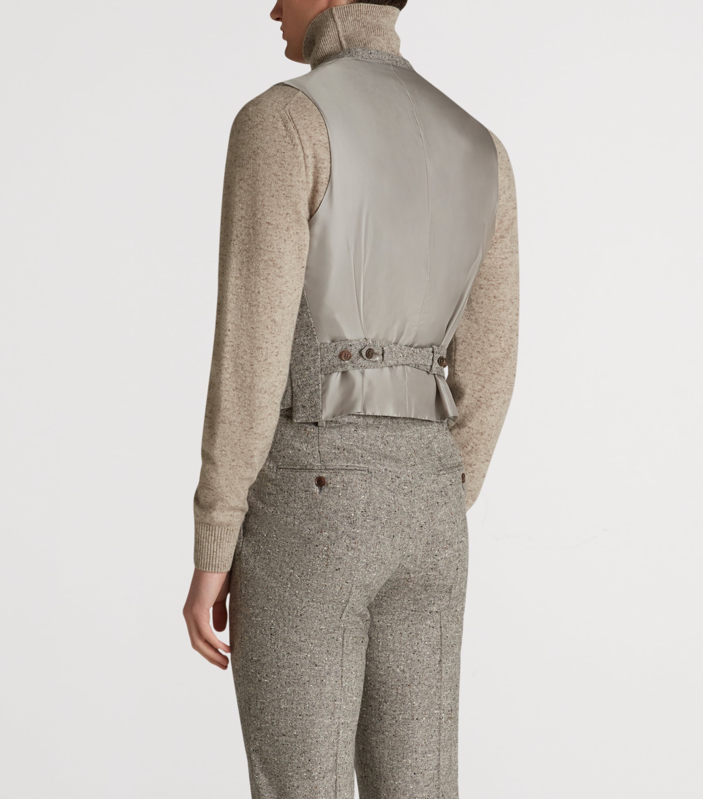 Wool Donegal Tweed Double-Breasted Waistcoat 086OATMEAL GREY Image 4