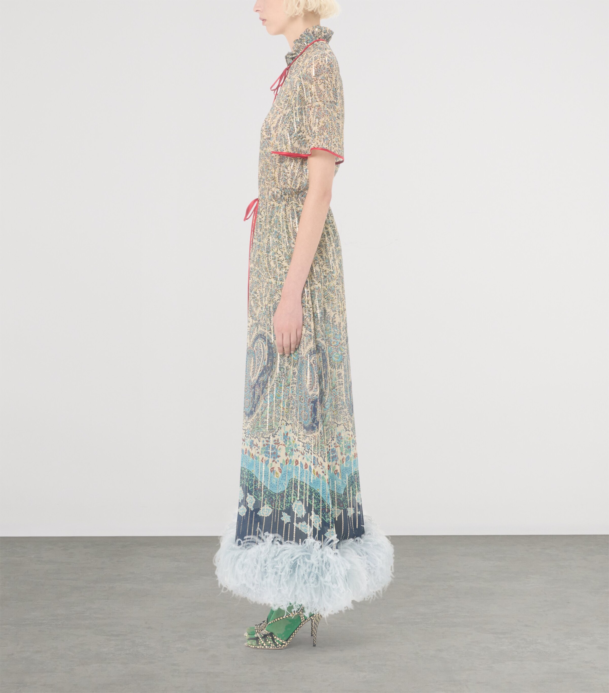 Valentino Womens Silk Feather-Trim Midi Dress Image 3