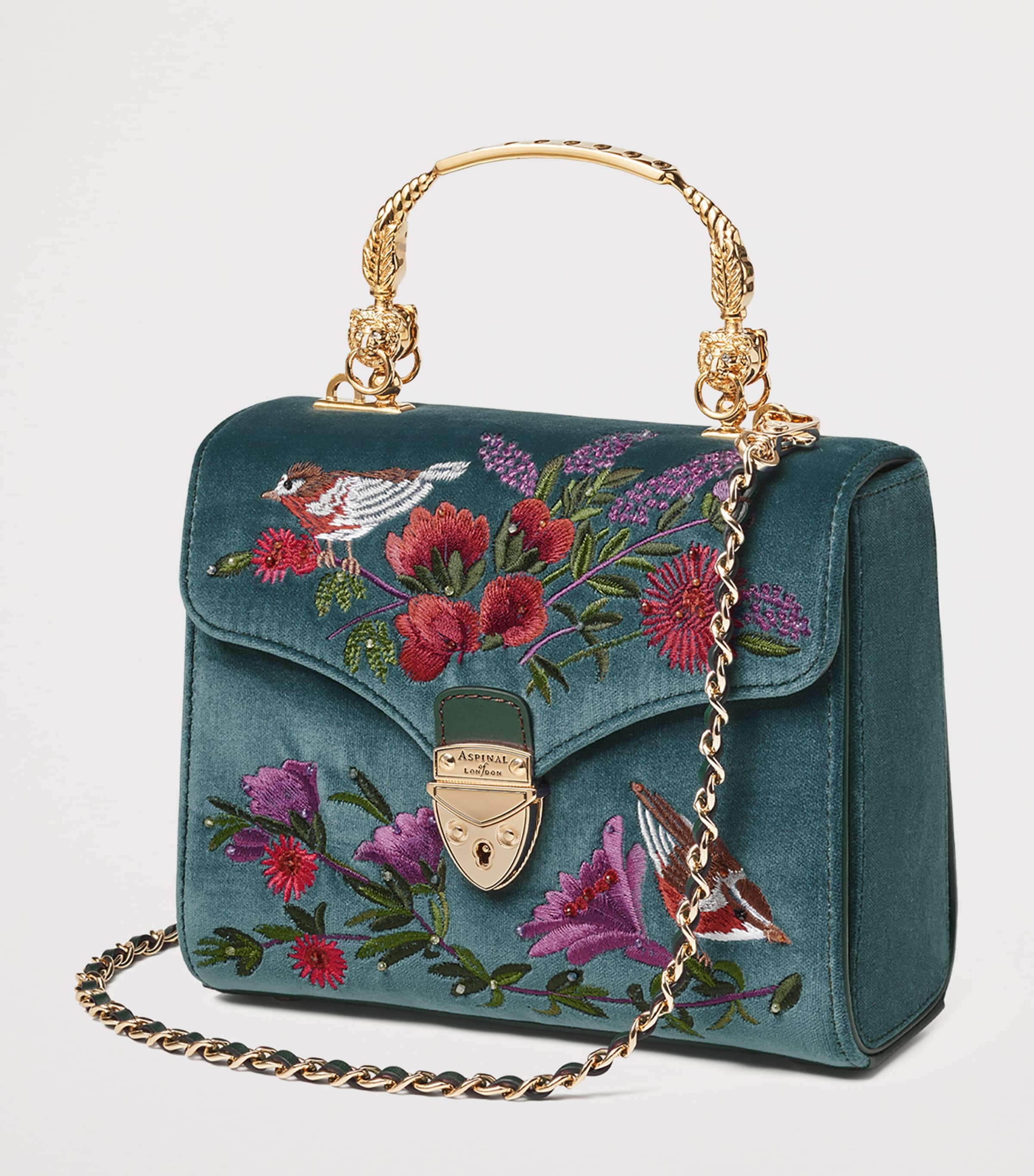 Midi Velvet Floral Embroidered Mayfair Bag PEACOCK Image 2
