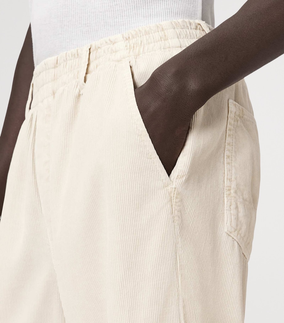 AllSaints Mens Corduroy Sabbath Wide-Leg Trousers Pebble White Image 5