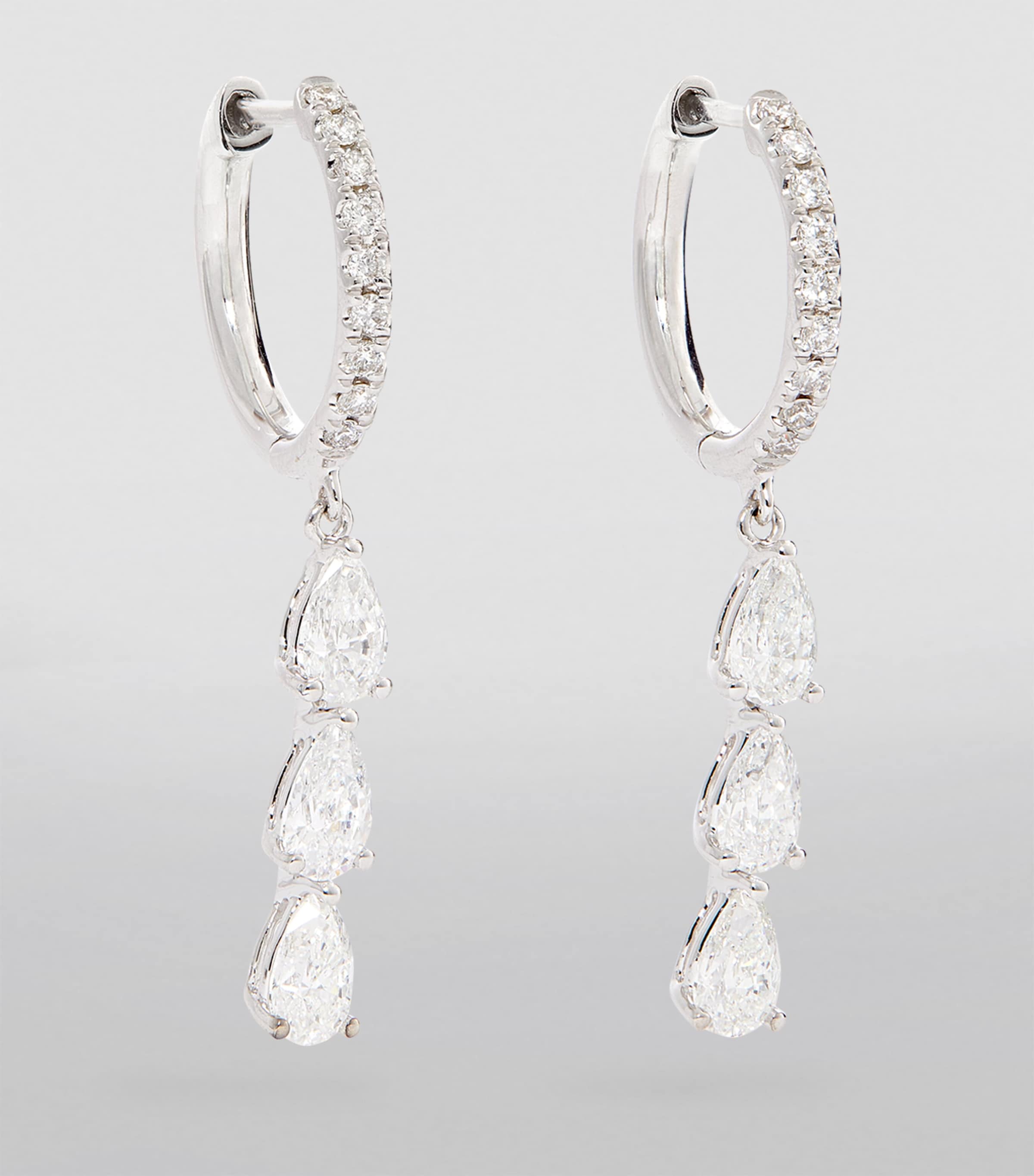 Anita Ko White Gold And Diamond Huggie Hoop Three-drop Earrings In White