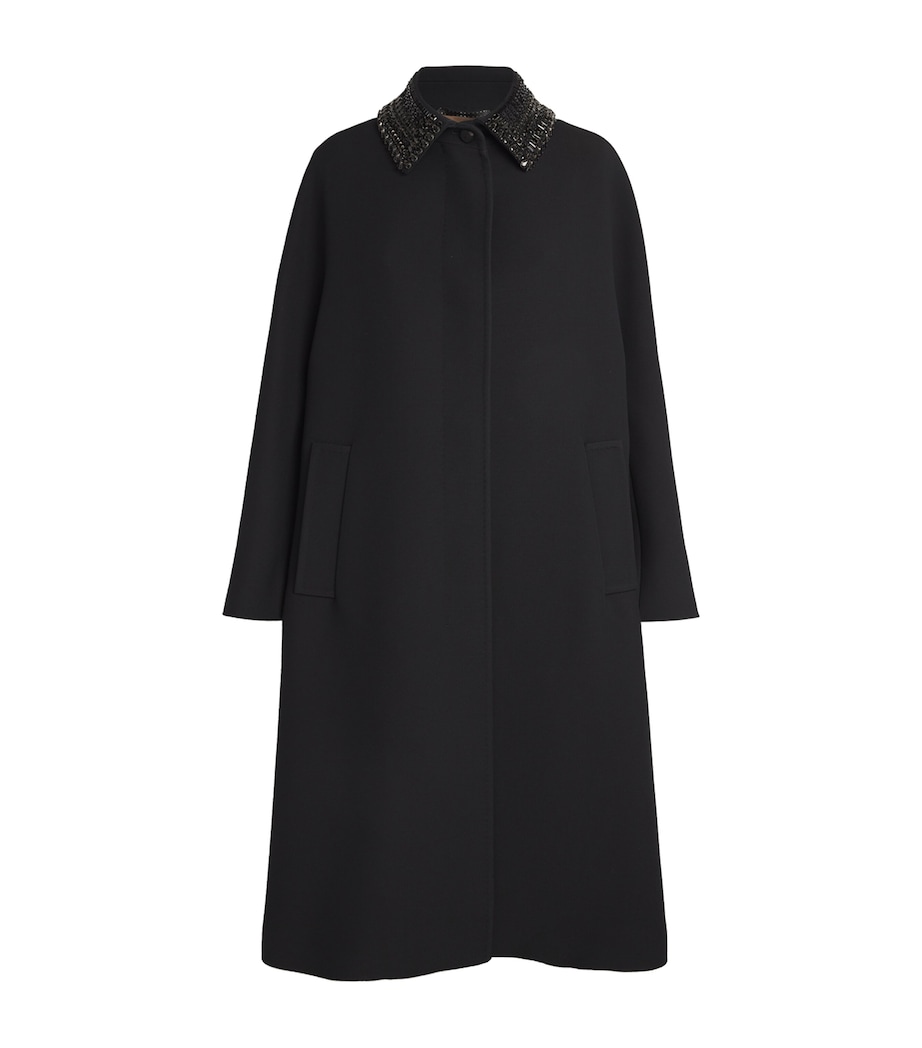 Max Mara Womens Wool-Silk Embellished Coat Black Image 1