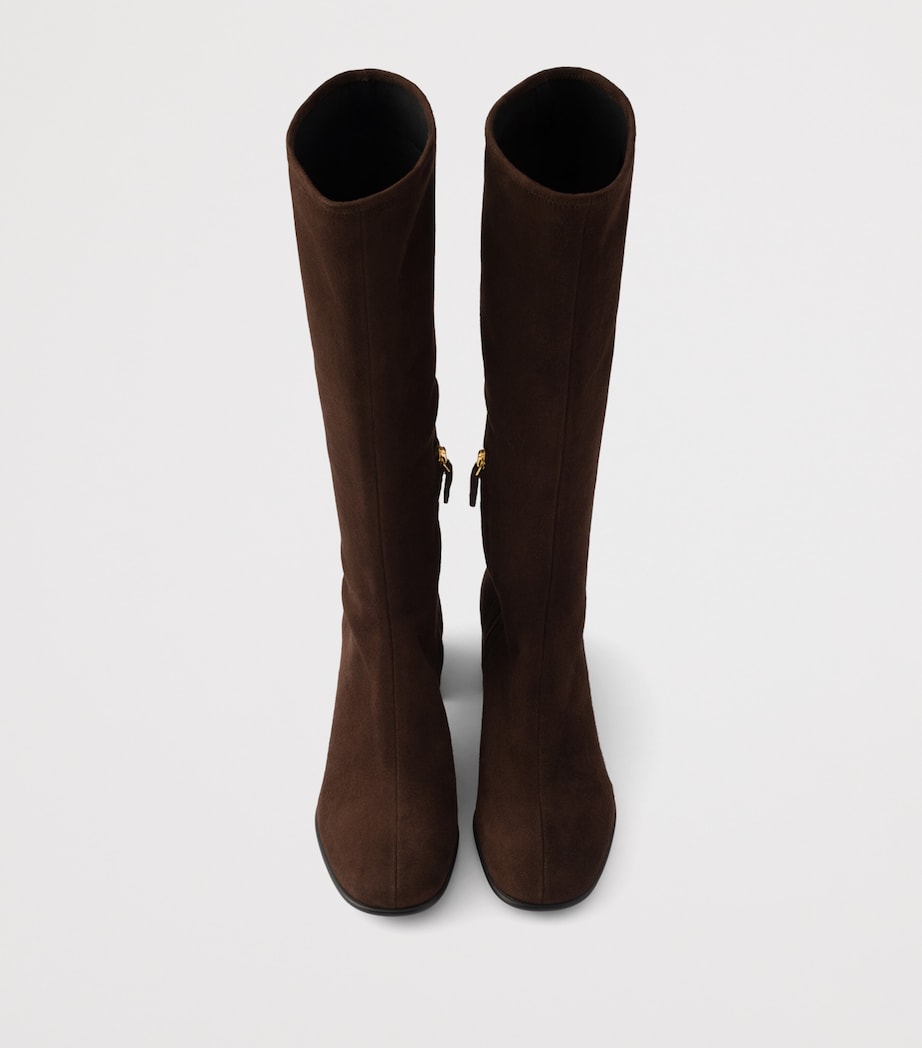 Prada Womens Stretch Suede Knee-High Boots 55 Brown Image 3