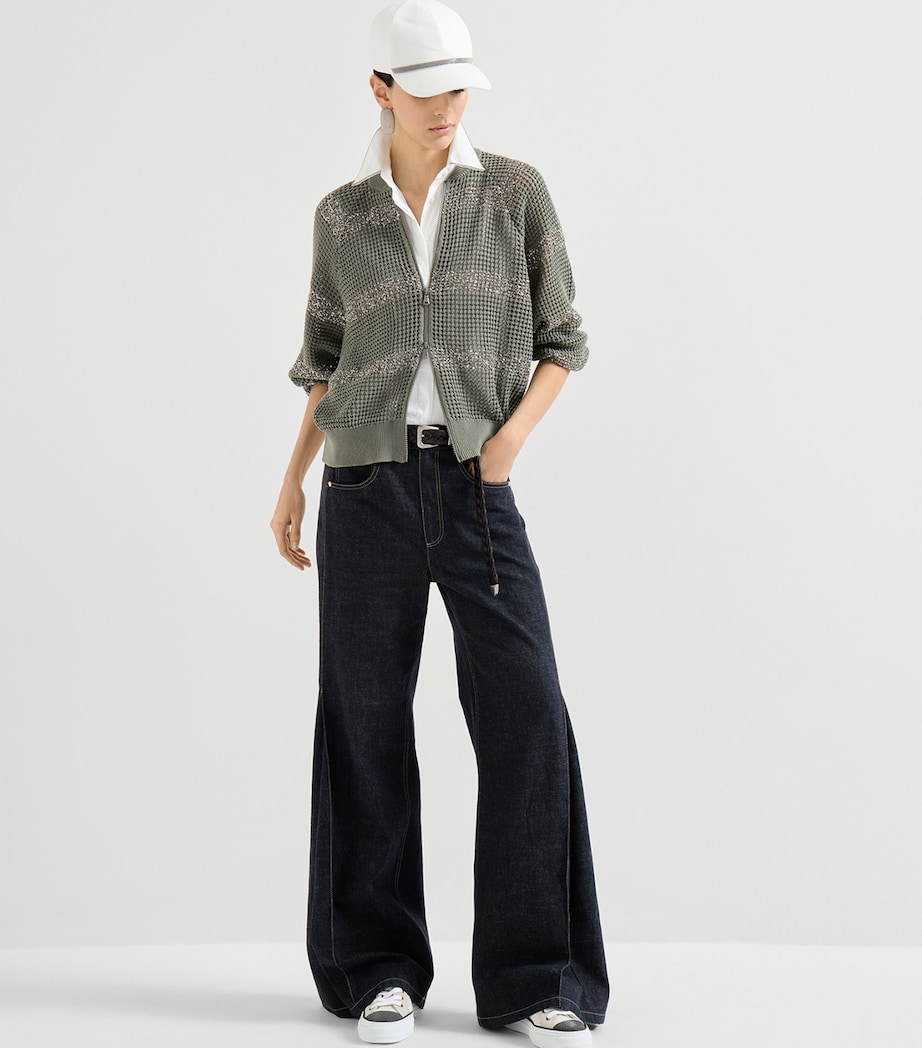 Brunello Cucinelli Womens Cotton Crochet Sequin-Trim Cardigan Image 2