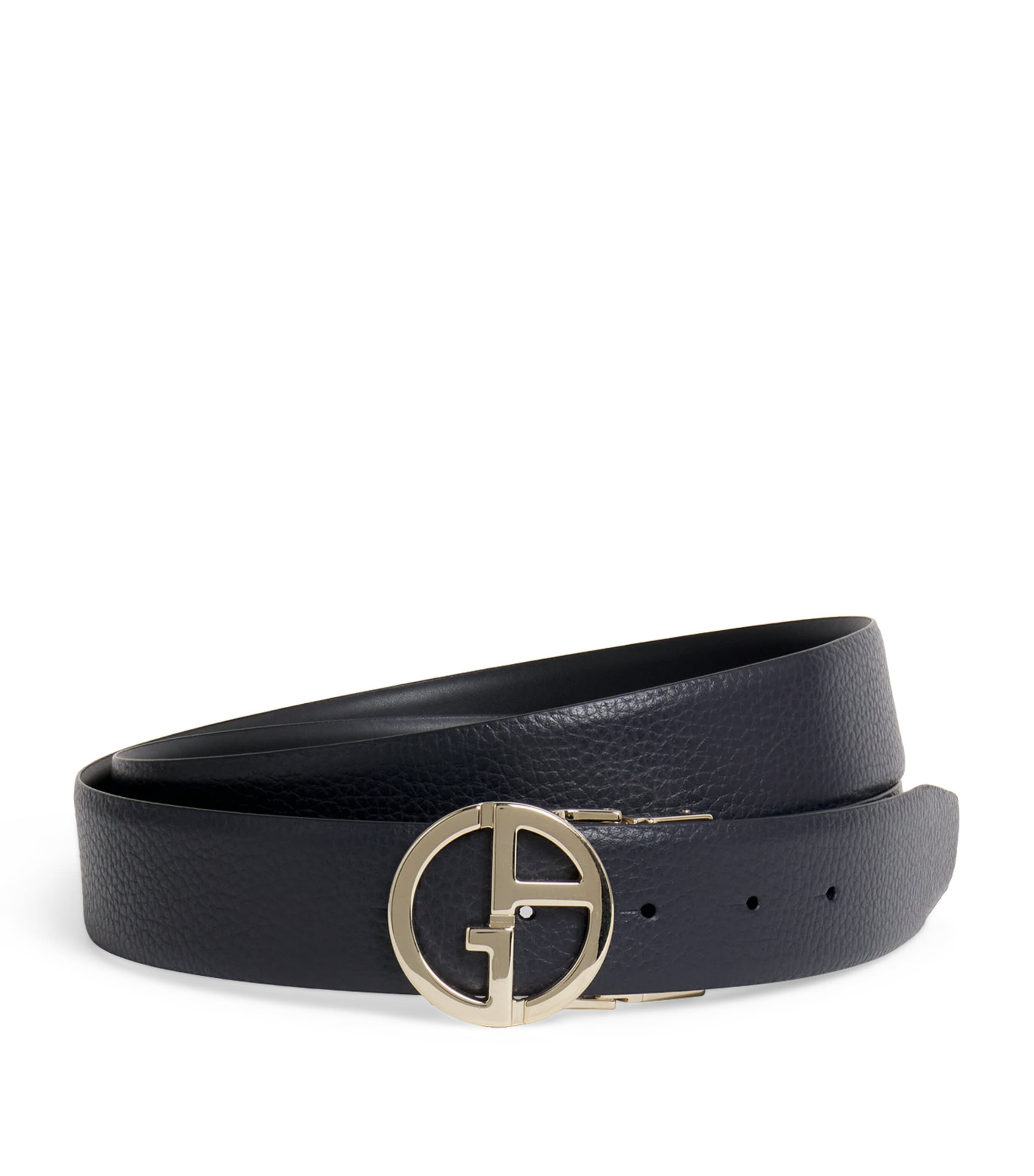 Giorgio Armani Leather Logo Belt In Blue