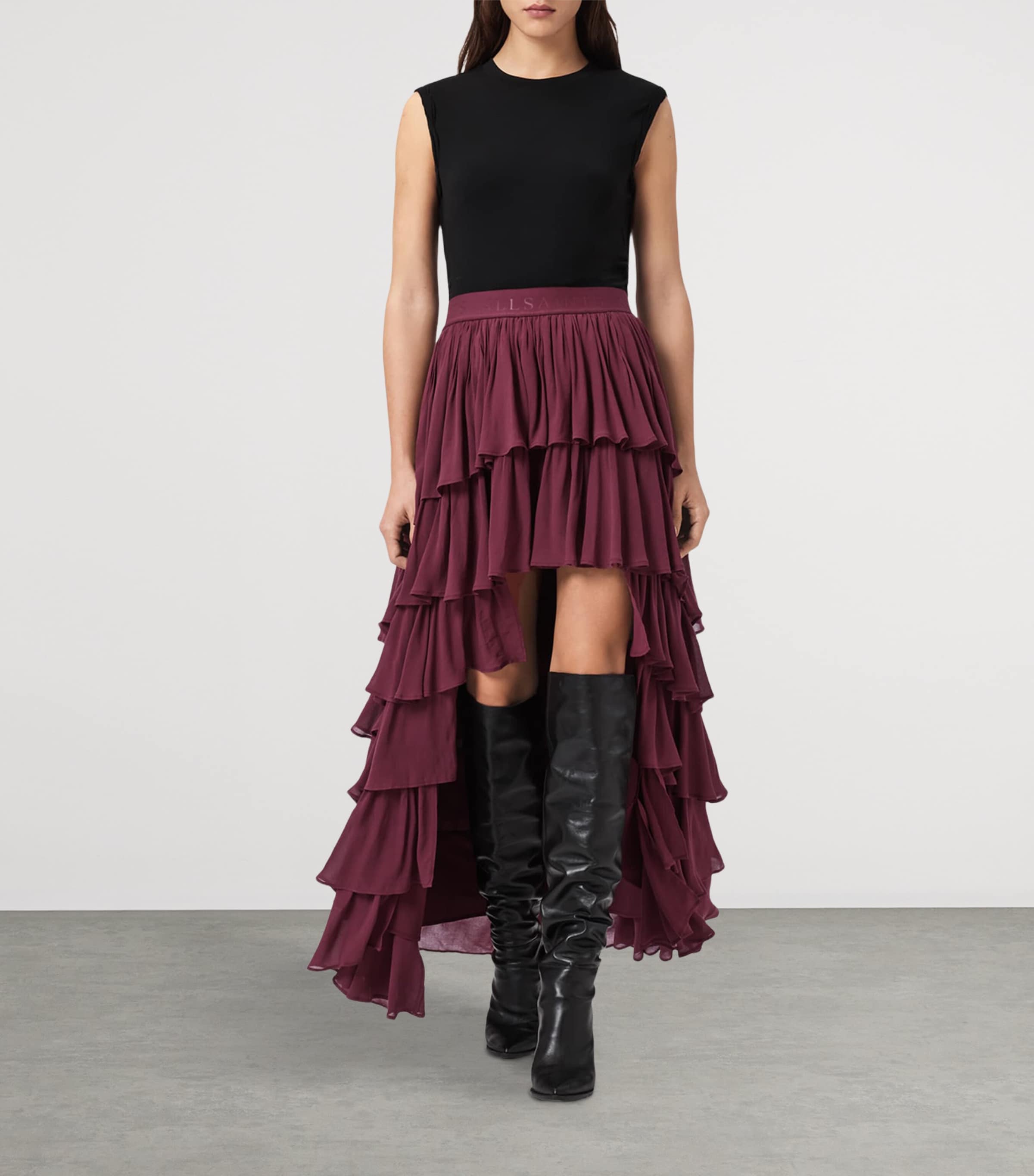 Ruffle Cavarly Maxi Skirt TAWNY PORT RED Image 4