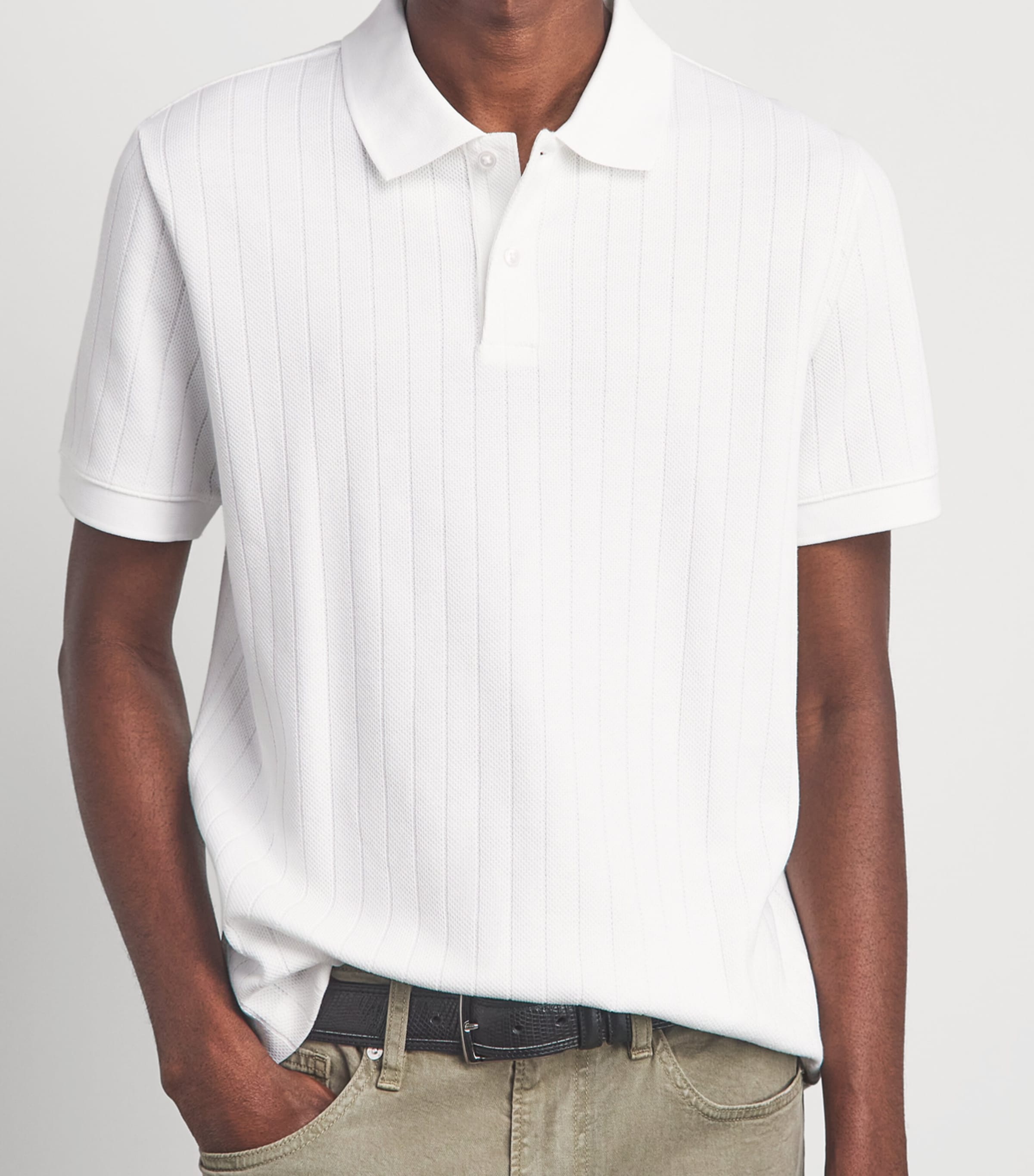Vince Mens Pima Cotton Knit Polo Shirt Optic White Image 3