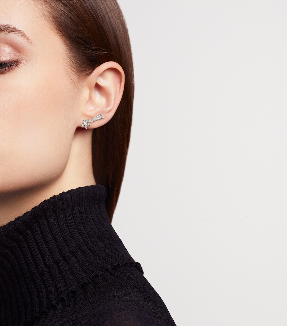 White Gold and Diamond Comète Chevron Asymmetric Earrings WHITE Image 2