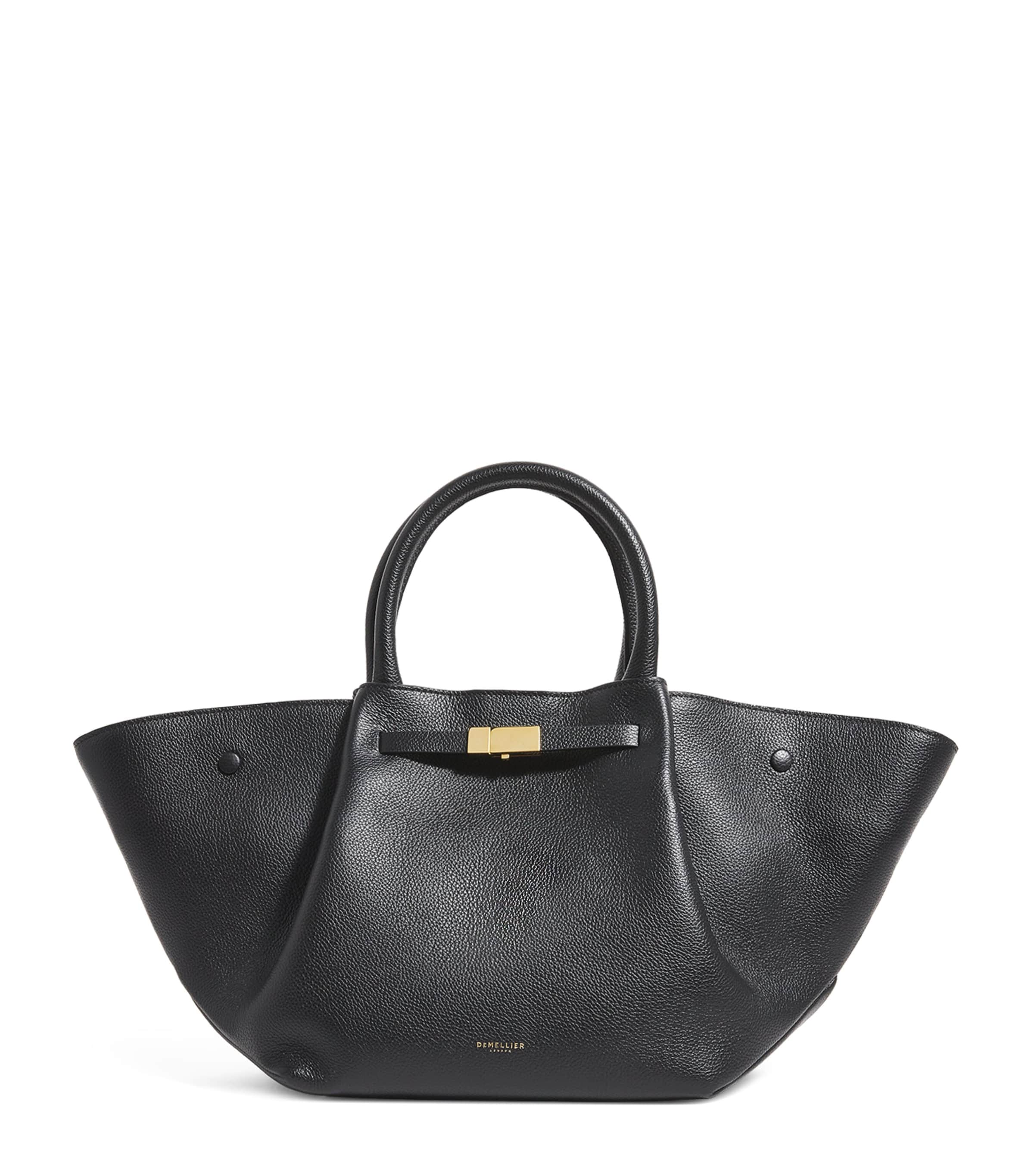 Demellier Midi Leather New York Tote Bag In Black