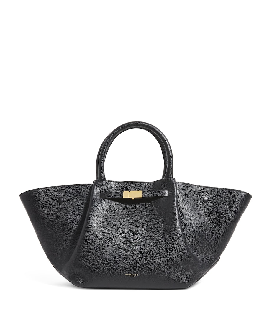 Midi Leather New York Tote Bag BLACK Image 1