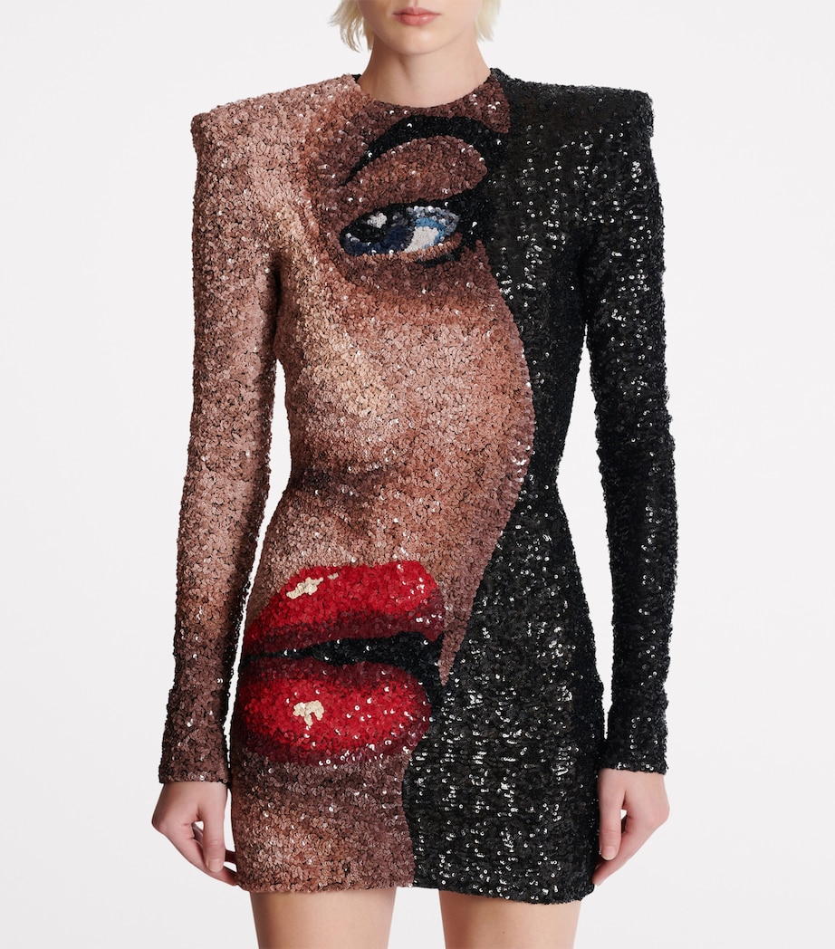 Balmain Womens Embellished Face Mini Dress Enz Black Image 5