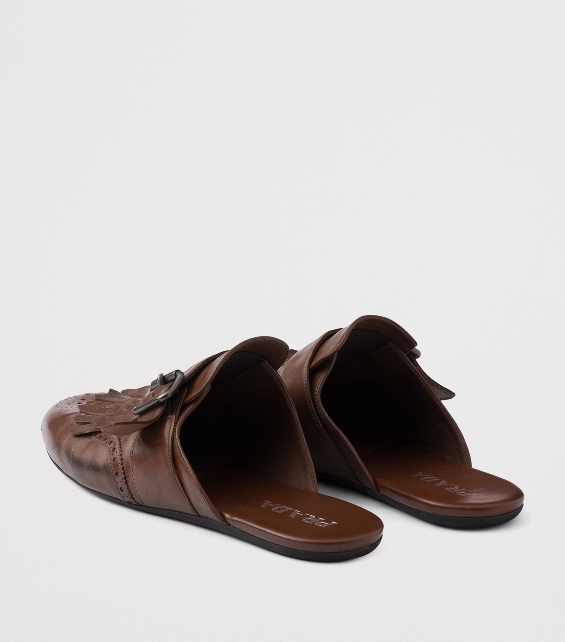 Prada Brown Antiqued Leather Shuffle Mules | Harrods UK