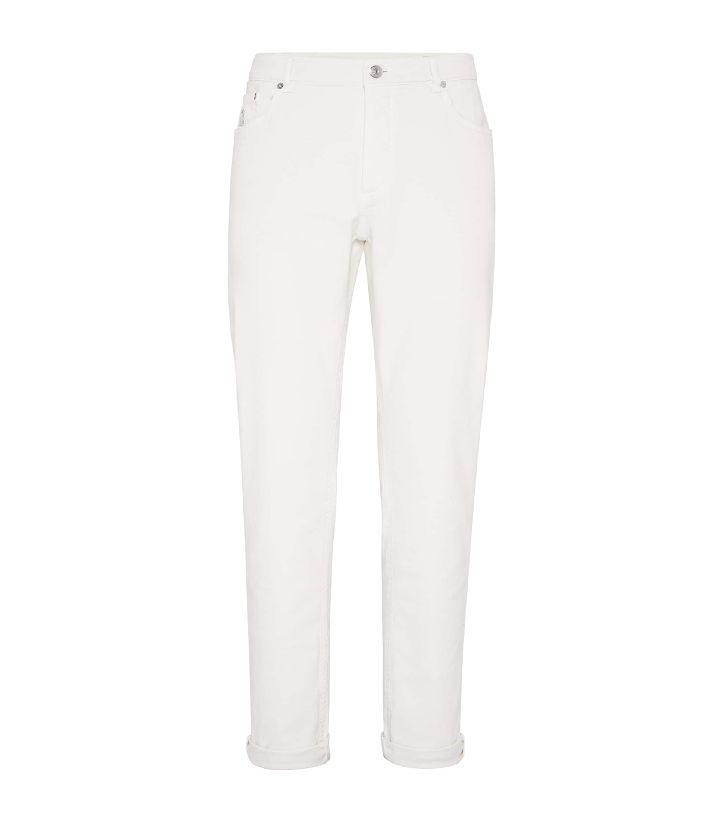 Brunello Cucinelli Straight Trousers With Belt Loops And Embroidered Detail In White