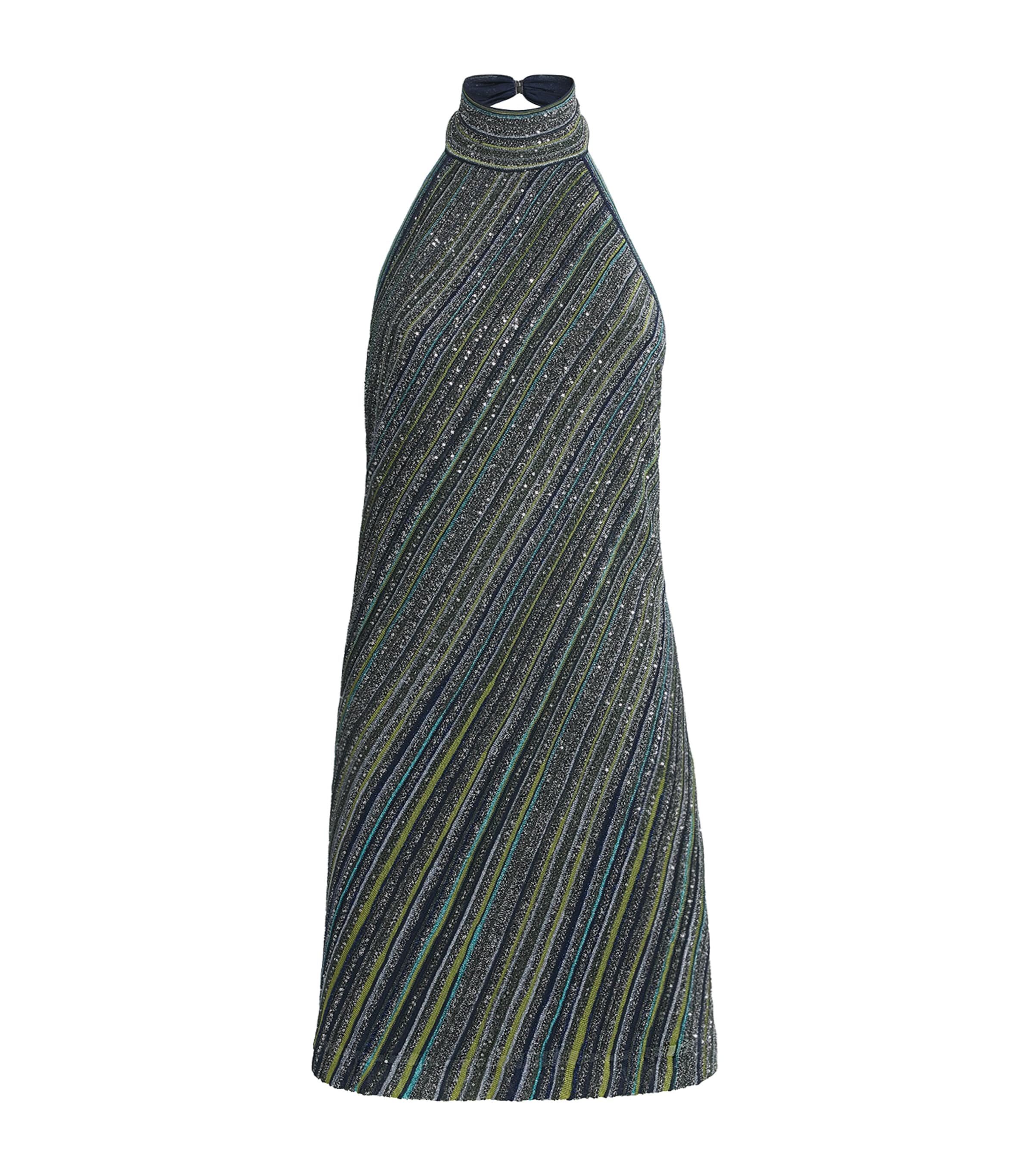 Missoni Womens Stripe Halterneck Mini Dress Green Tones Image 1