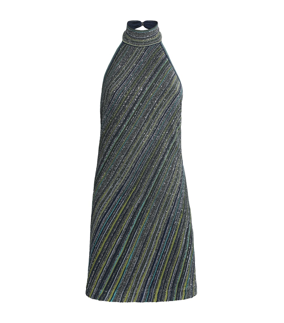 Missoni Womens Stripe Halterneck Mini Dress Green Tones Image 1