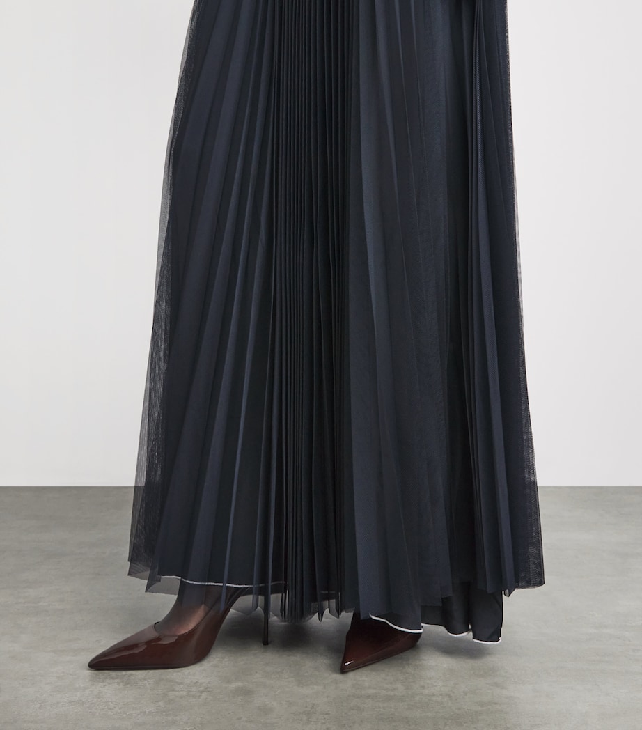 Fabiana Filippi Womens Tulle Pleated Maxi Dress Blu Notte Image 5