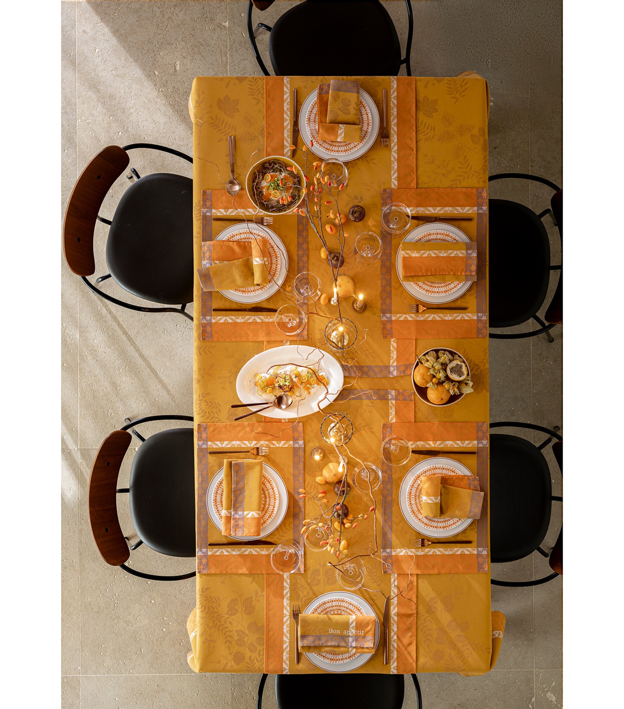 Le Jacquard Français Cotton Manor Lane Tablecloth (175cm x 380cm) Orange Image 2
