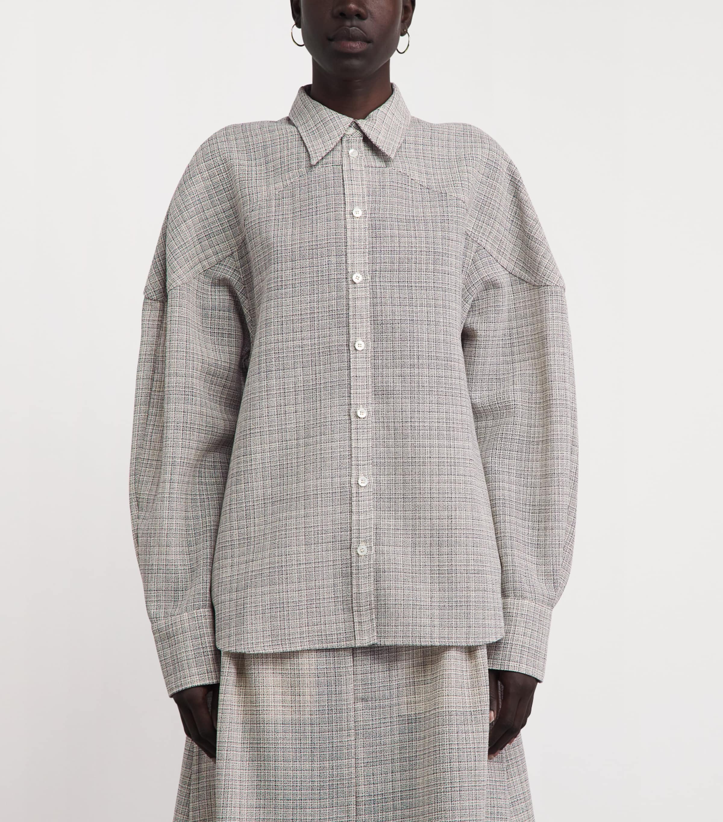 BITE Studios Womens Wool Shield Shirt Off White/navy Image 4