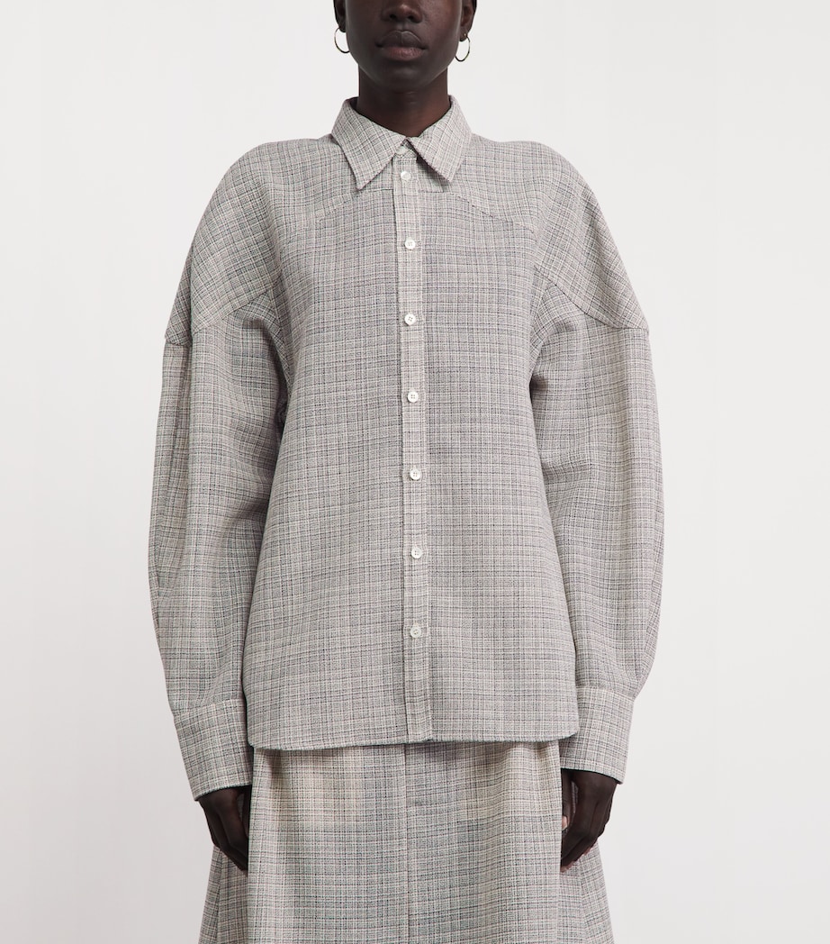 BITE Studios Womens Wool Shield Shirt Off White/navy Image 4