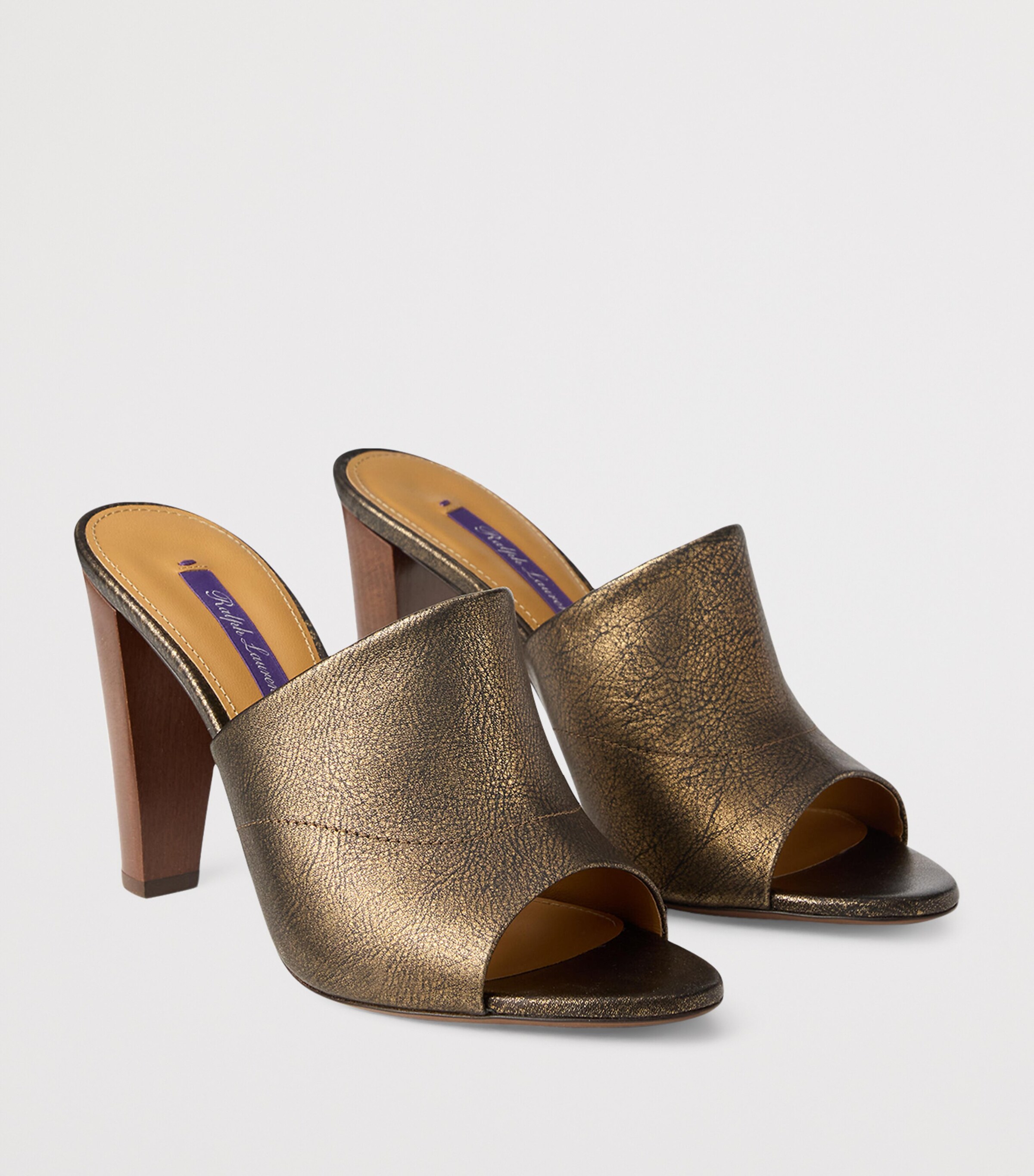Ralph Lauren Collection Leather Adela Heeled Mules 95 Bronze Image 2