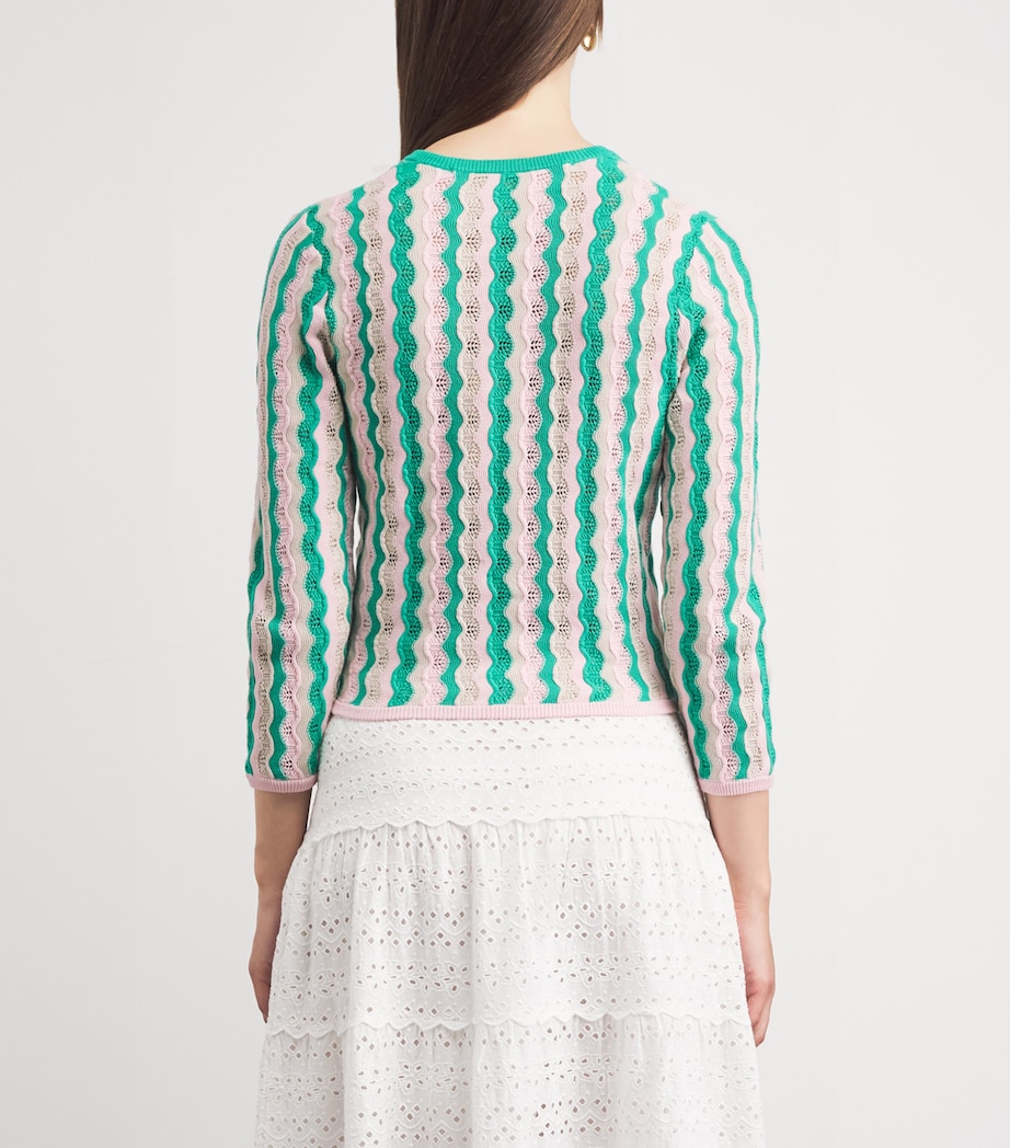 MOTHER Womens Cotton Pointelle Stripe Cardigan Poi Green Pink Combo Image 5