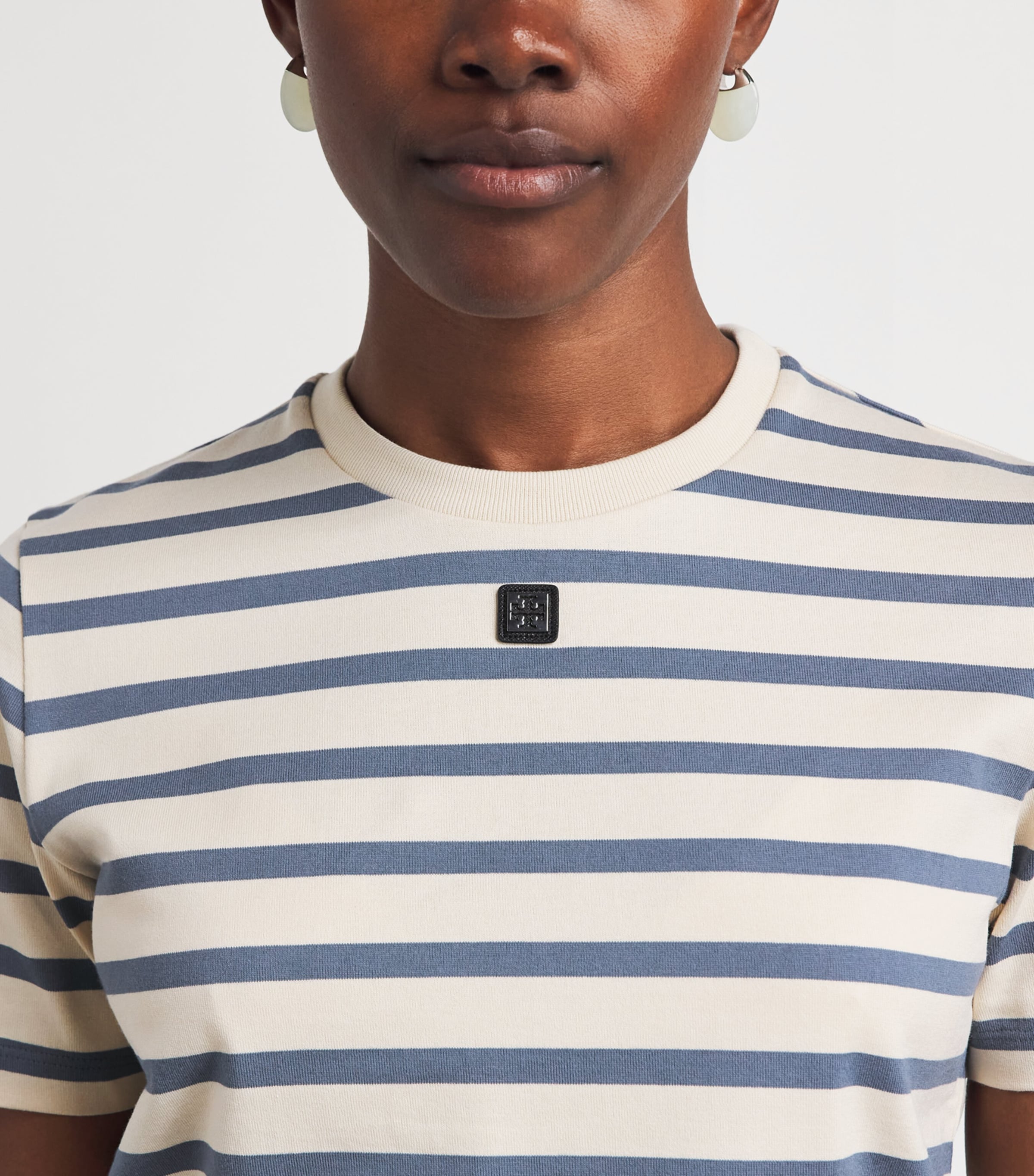 Tory Burch Womens Cotton Stripe Logo T-Shirt Lght Ivry/blu Sp Image 3