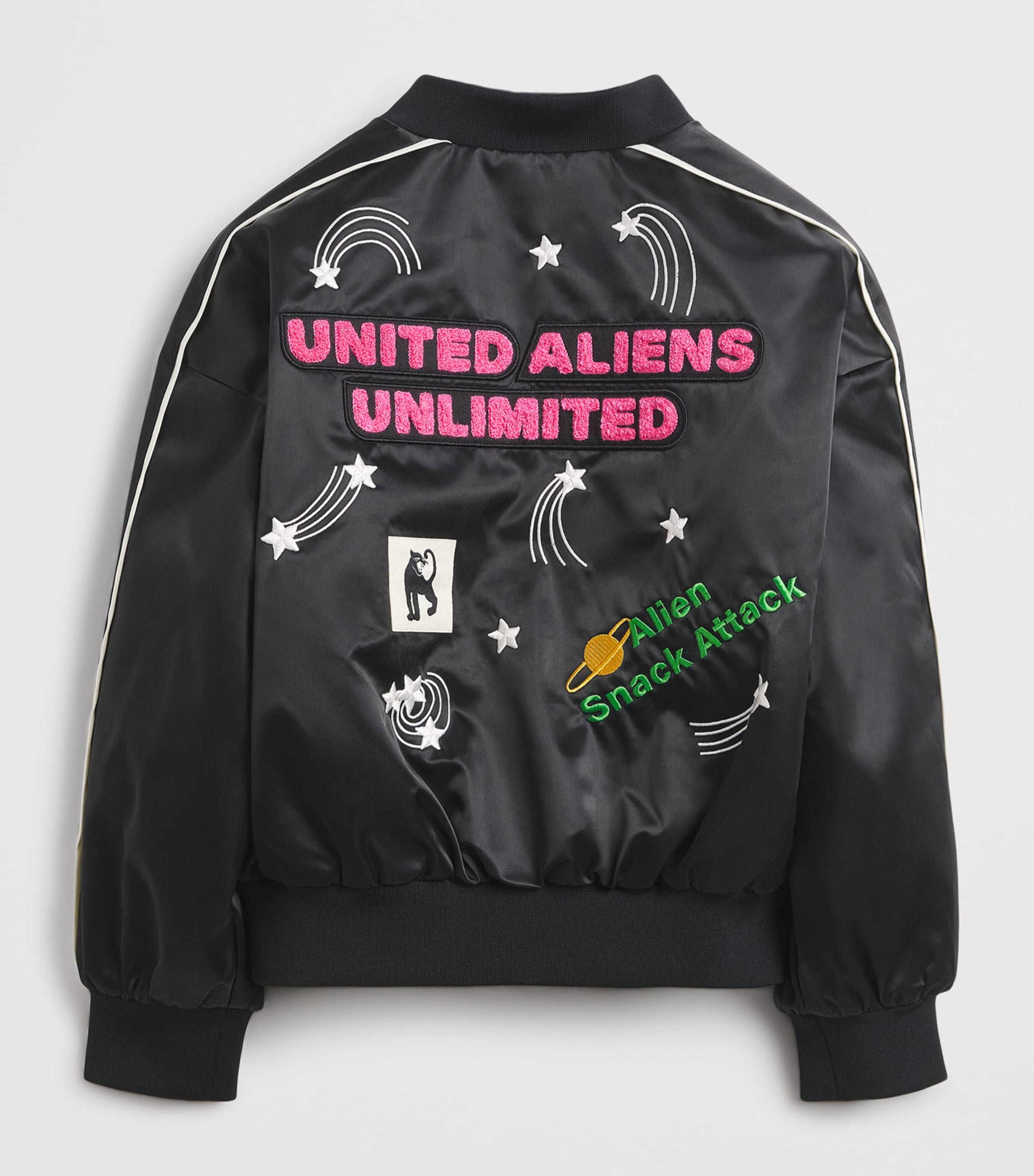 Mini Rodini Satin Alien Baseball Jacket (3-11 Years) Black Image 2