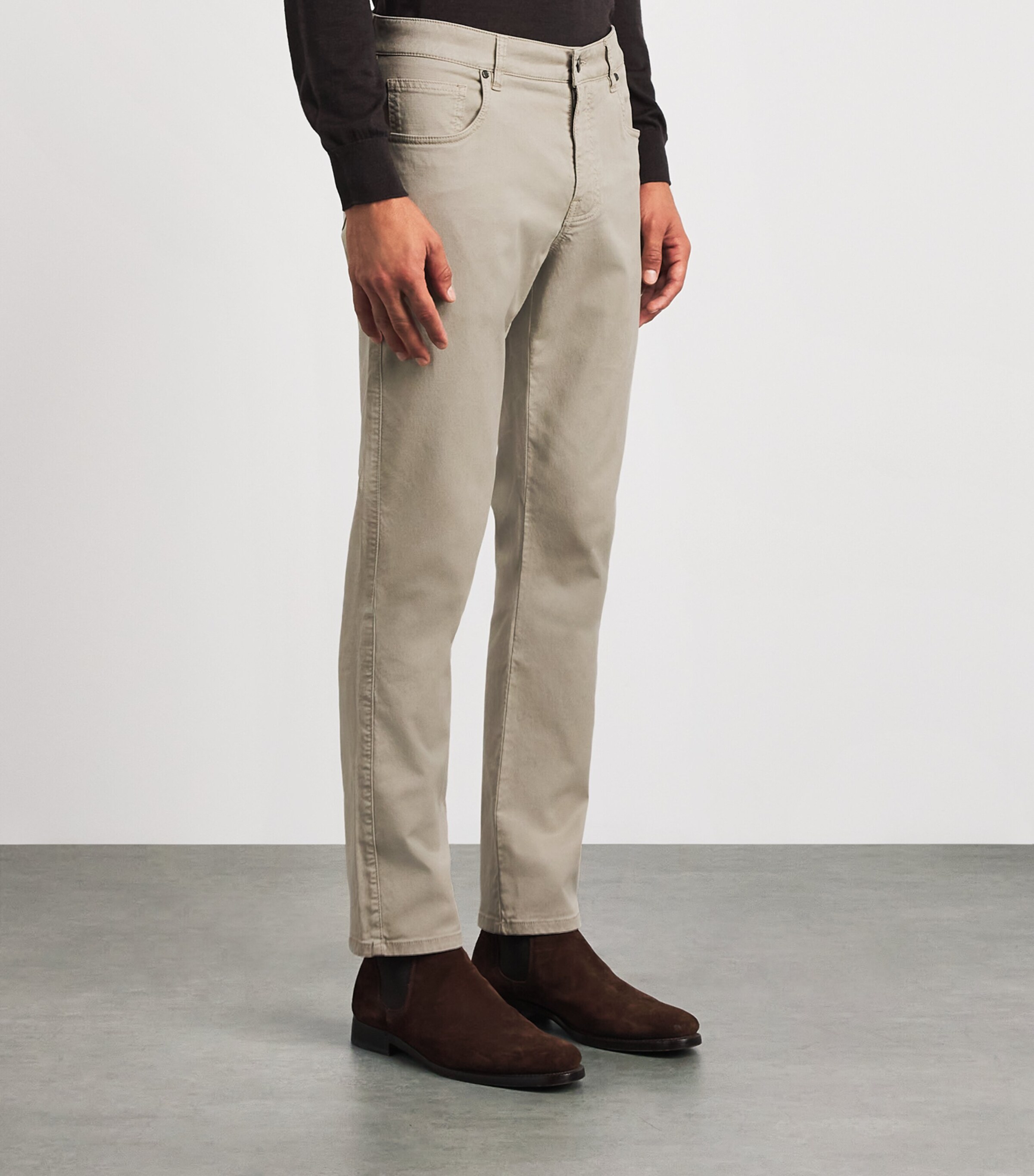 Purdey Mens Cotton-Blend Five-Pocket Trousers Stone Image 4
